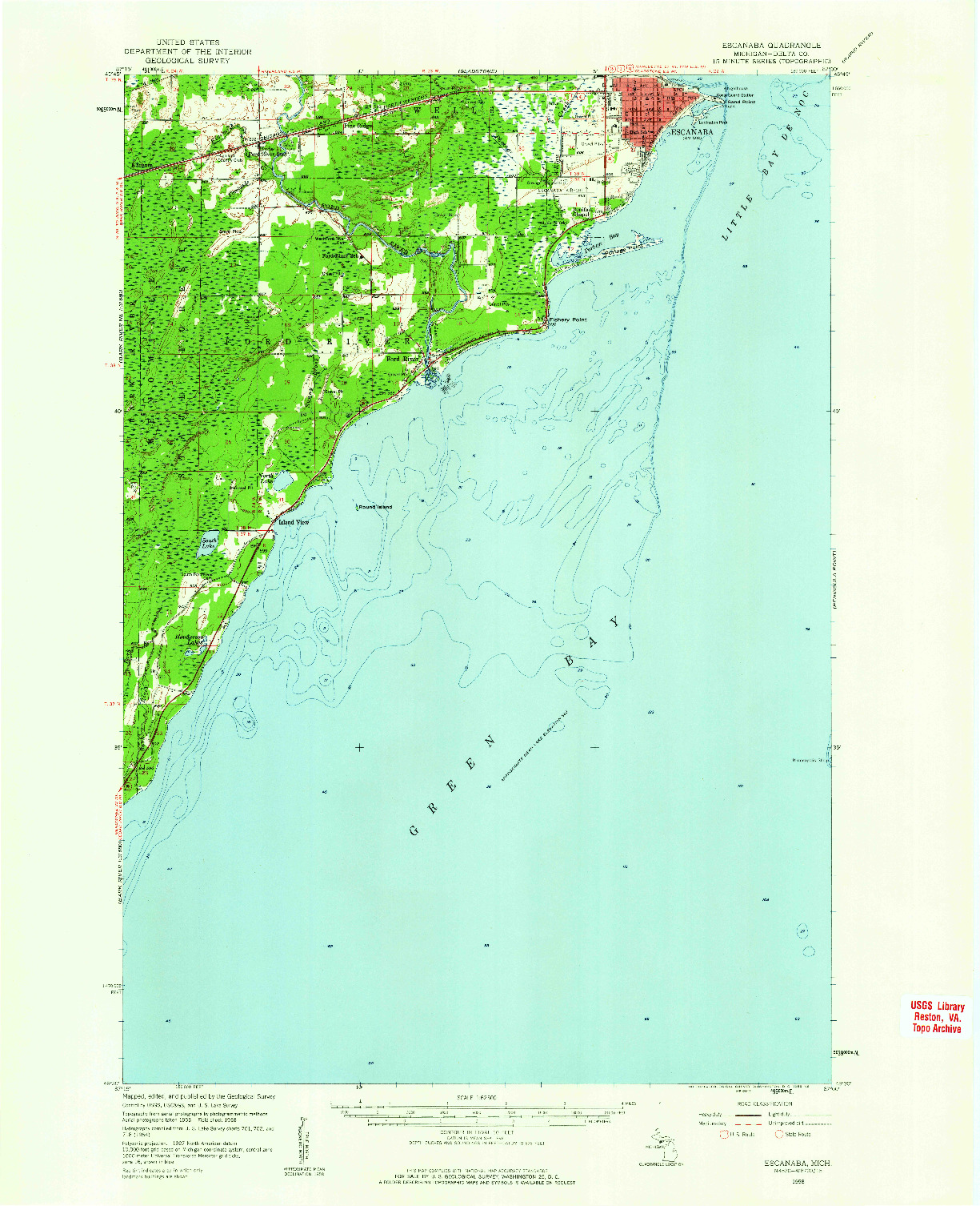 USGS 1:62500-SCALE QUADRANGLE FOR ESCANABA, MI 1958