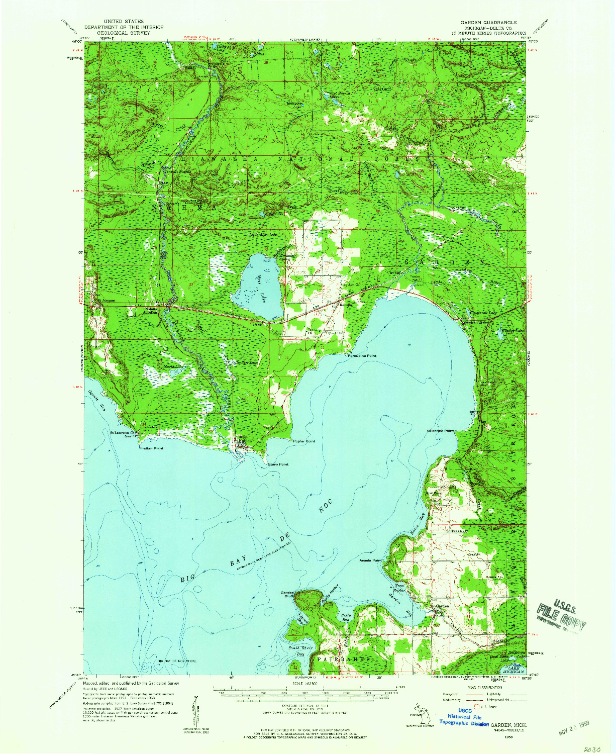 USGS 1:62500-SCALE QUADRANGLE FOR GARDEN, MI 1958