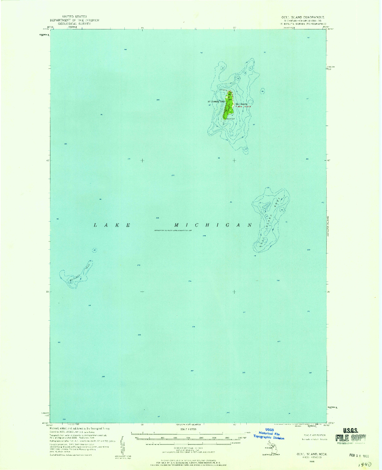 USGS 1:62500-SCALE QUADRANGLE FOR GULL ISLAND, MI 1955