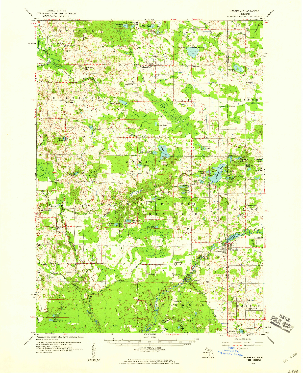 USGS 1:62500-SCALE QUADRANGLE FOR HESPERIA, MI 1958