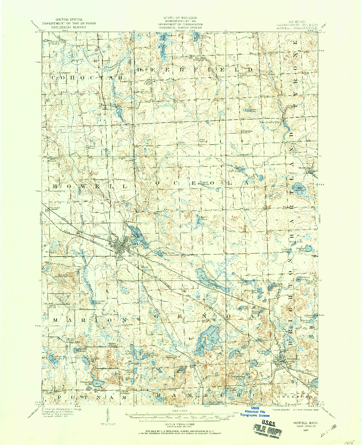 USGS 1:62500-SCALE QUADRANGLE FOR HOWELL, MI 1907