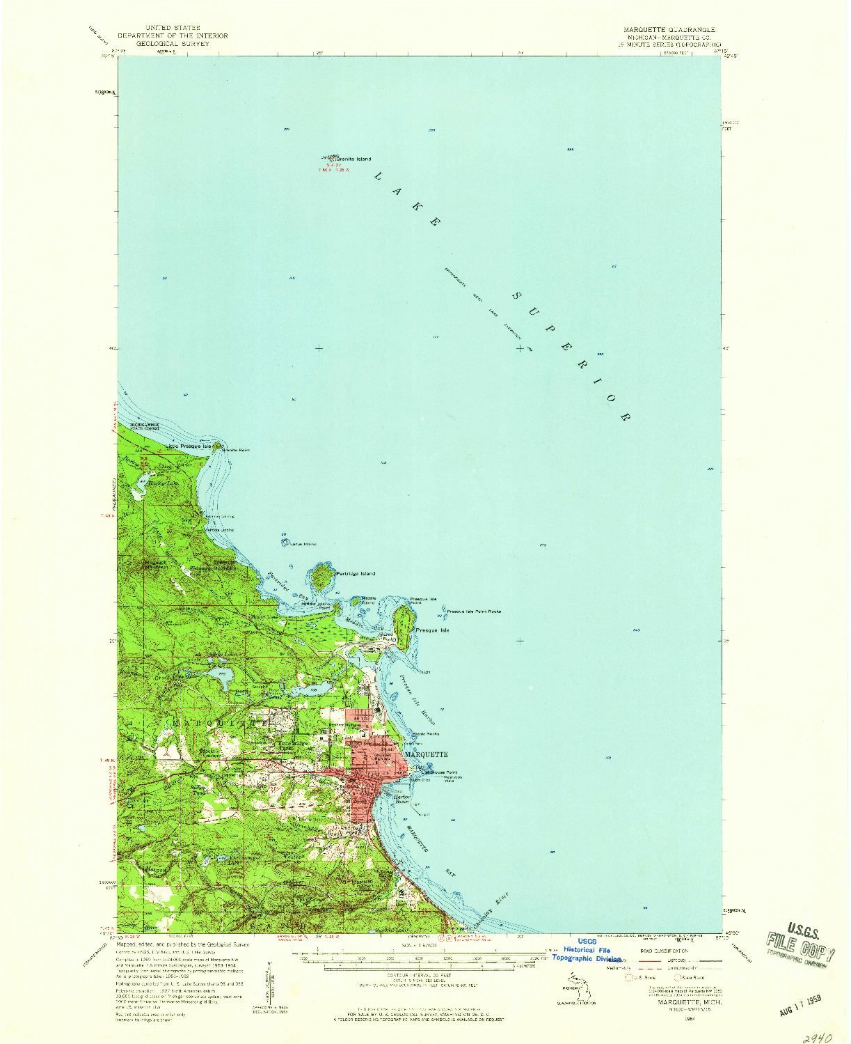 USGS 1:62500-SCALE QUADRANGLE FOR MARQUETTE, MI 1954