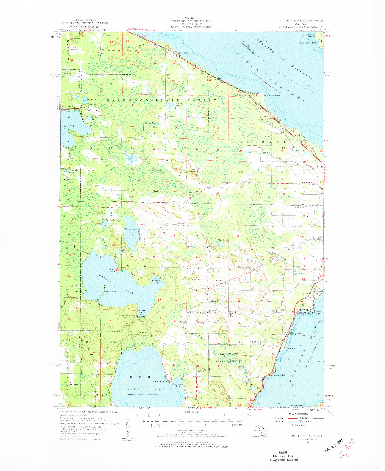 USGS 1:62500-SCALE QUADRANGLE FOR MULLETT LAKE, MI 1957