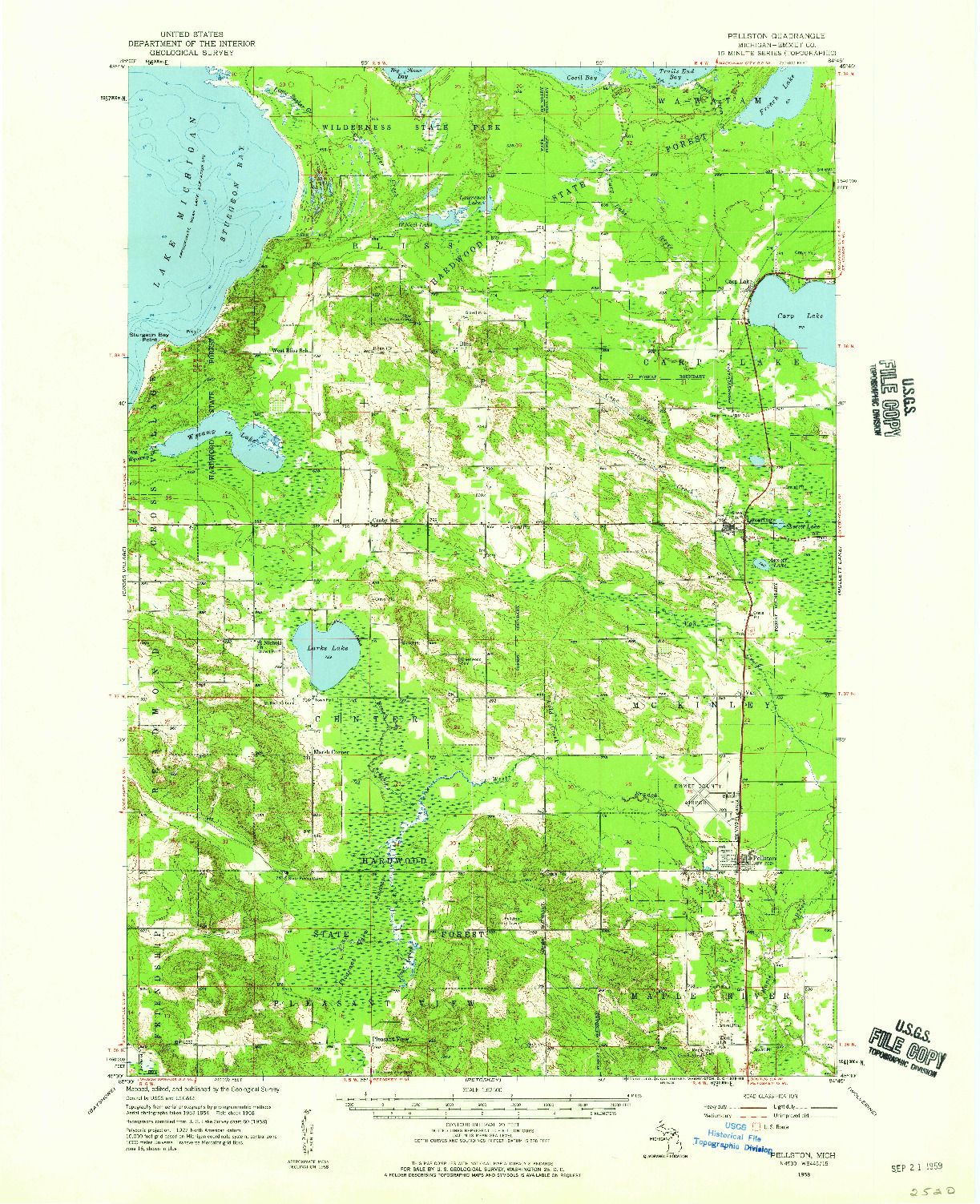 USGS 1:62500-SCALE QUADRANGLE FOR PELLSTON, MI 1958