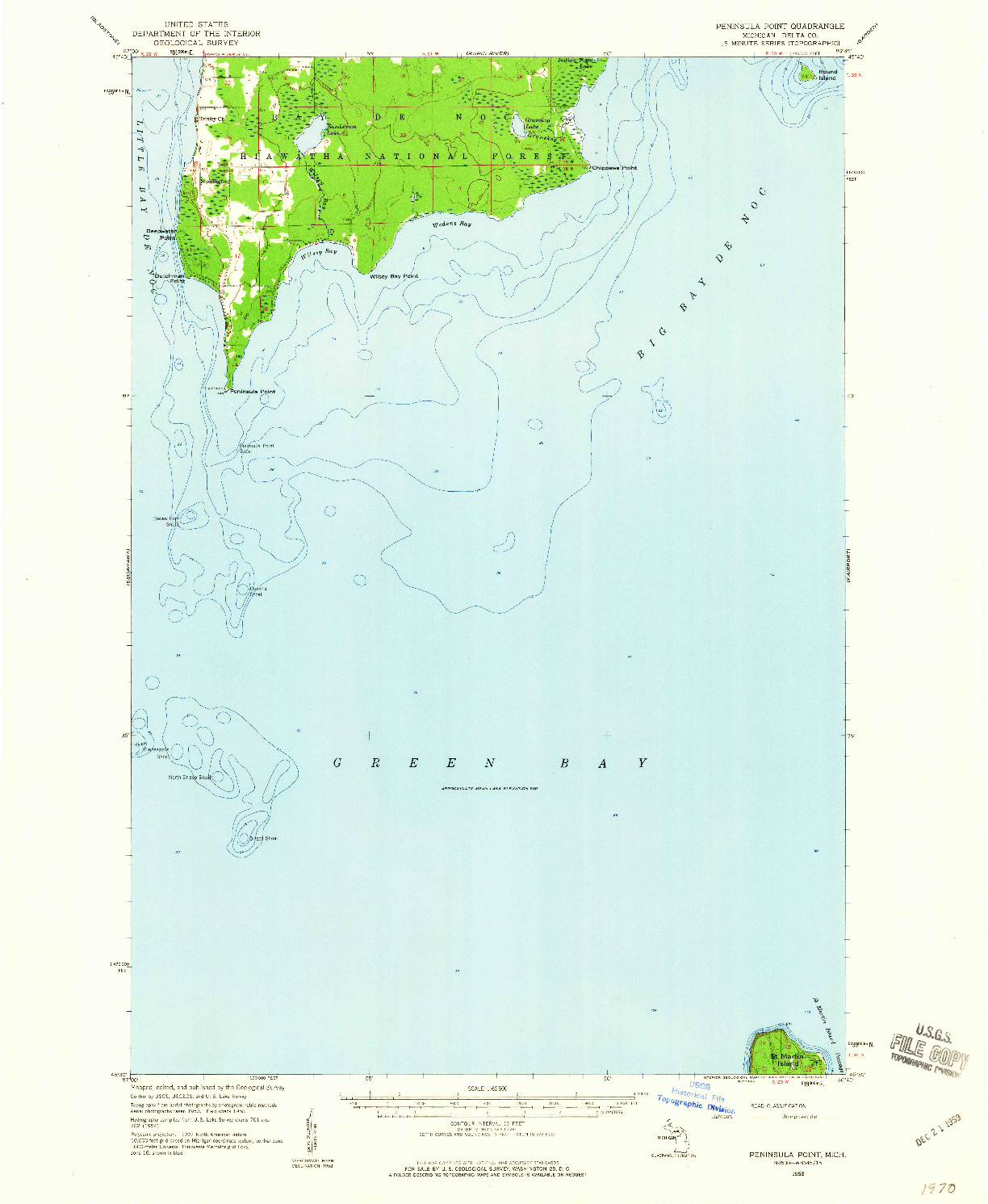 USGS 1:62500-SCALE QUADRANGLE FOR PENINSULA POINT, MI 1958