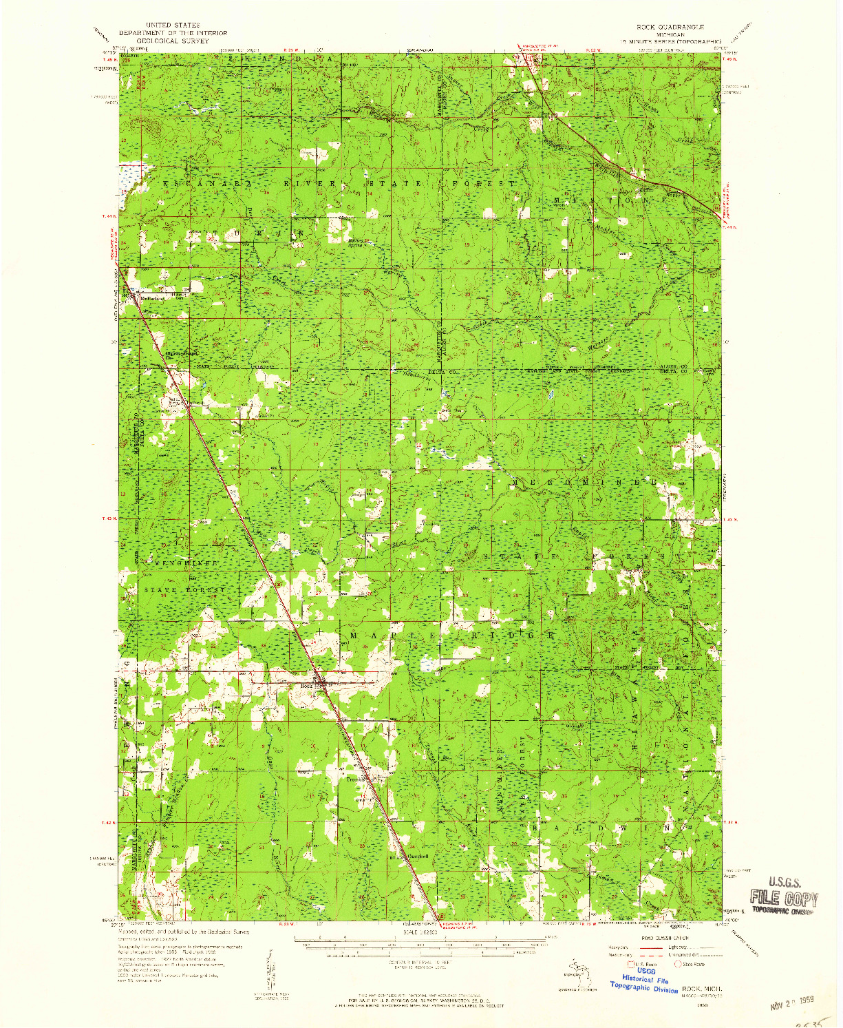 USGS 1:62500-SCALE QUADRANGLE FOR ROCK, MI 1958