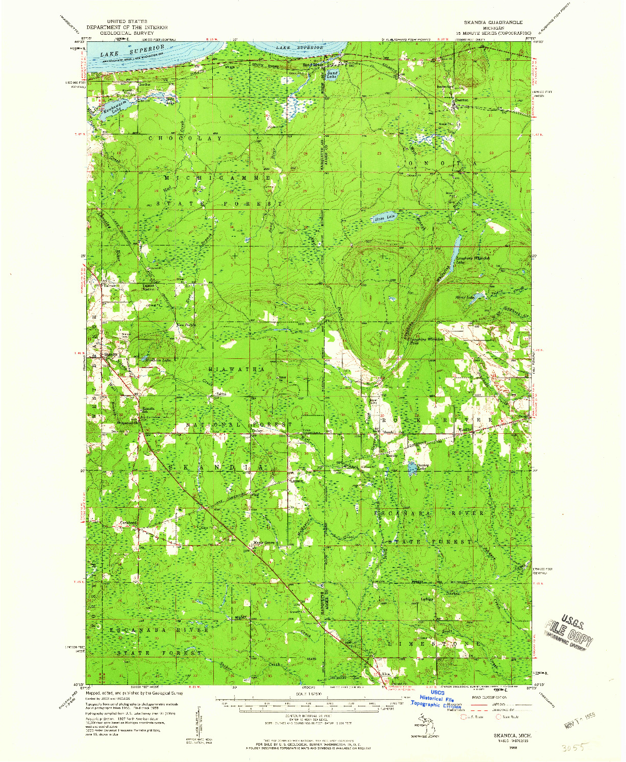 USGS 1:62500-SCALE QUADRANGLE FOR SKANDIA, MI 1958