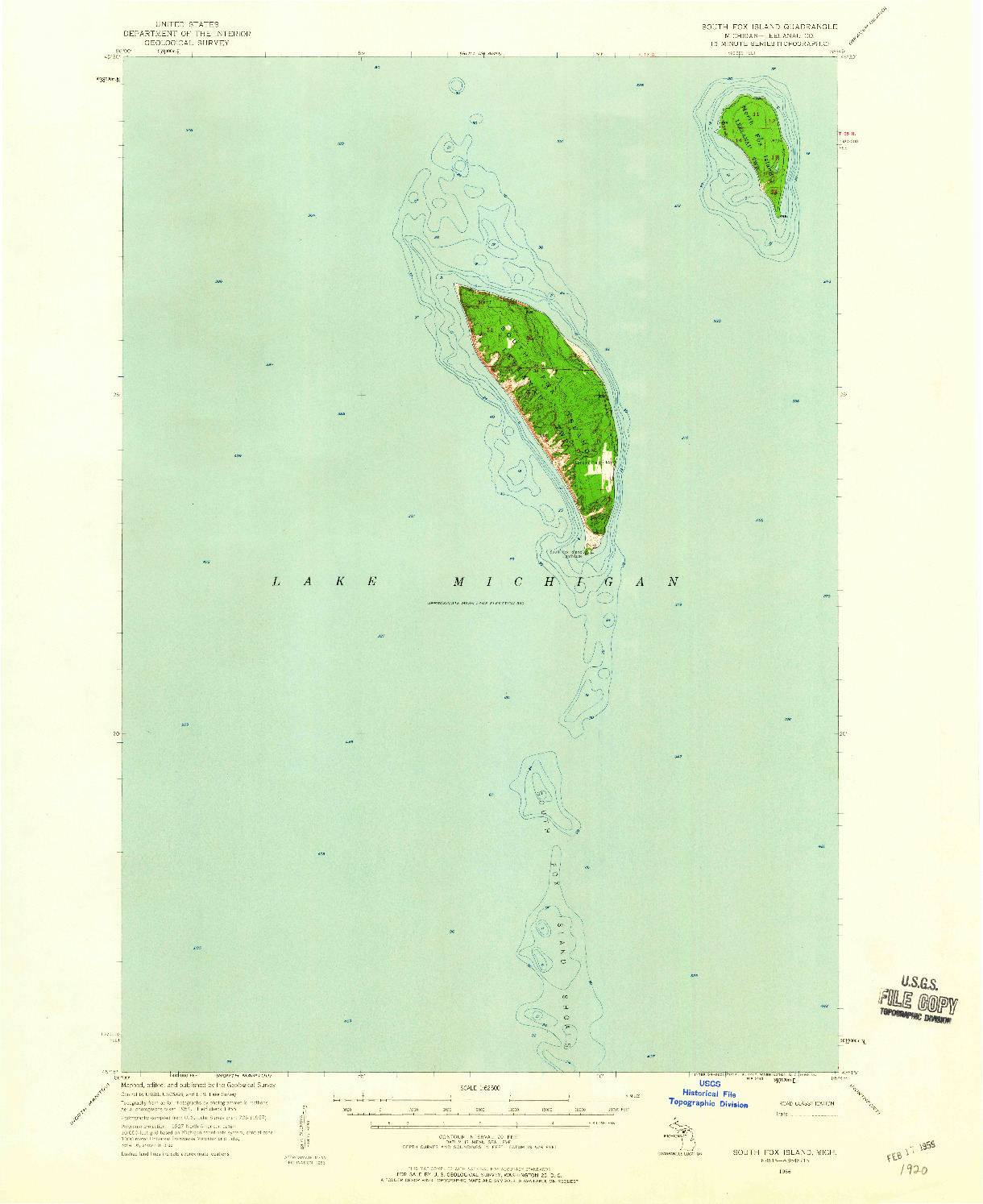 USGS 1:62500-SCALE QUADRANGLE FOR SOUTH FOX ISLAND, MI 1956