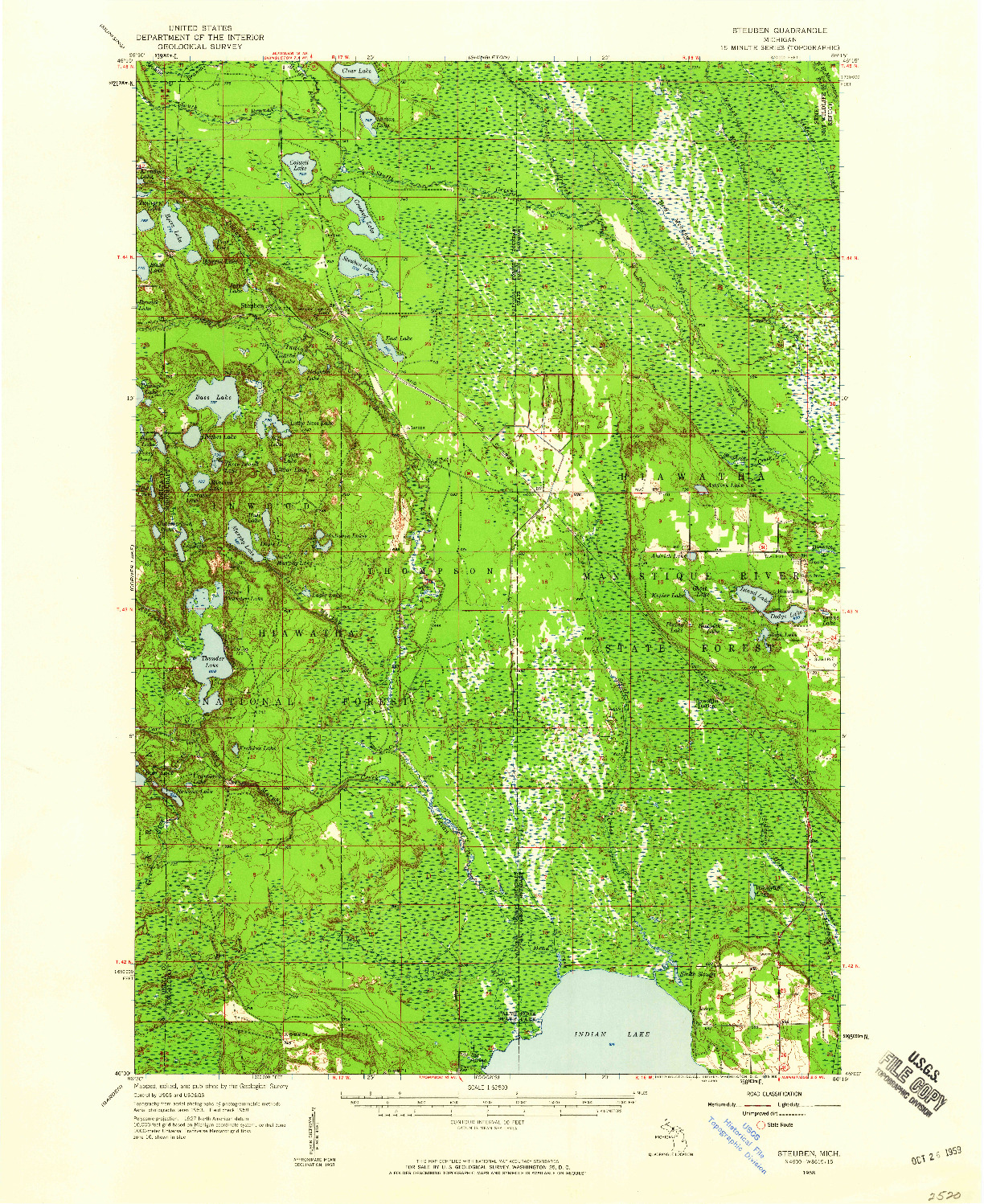 USGS 1:62500-SCALE QUADRANGLE FOR STEUBEN, MI 1958