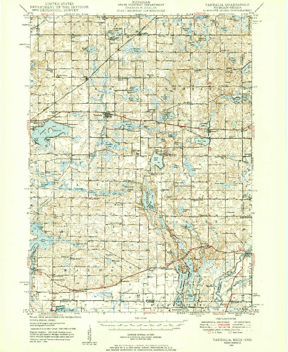 USGS 1:62500-SCALE QUADRANGLE FOR VANDALIA, MI 1948