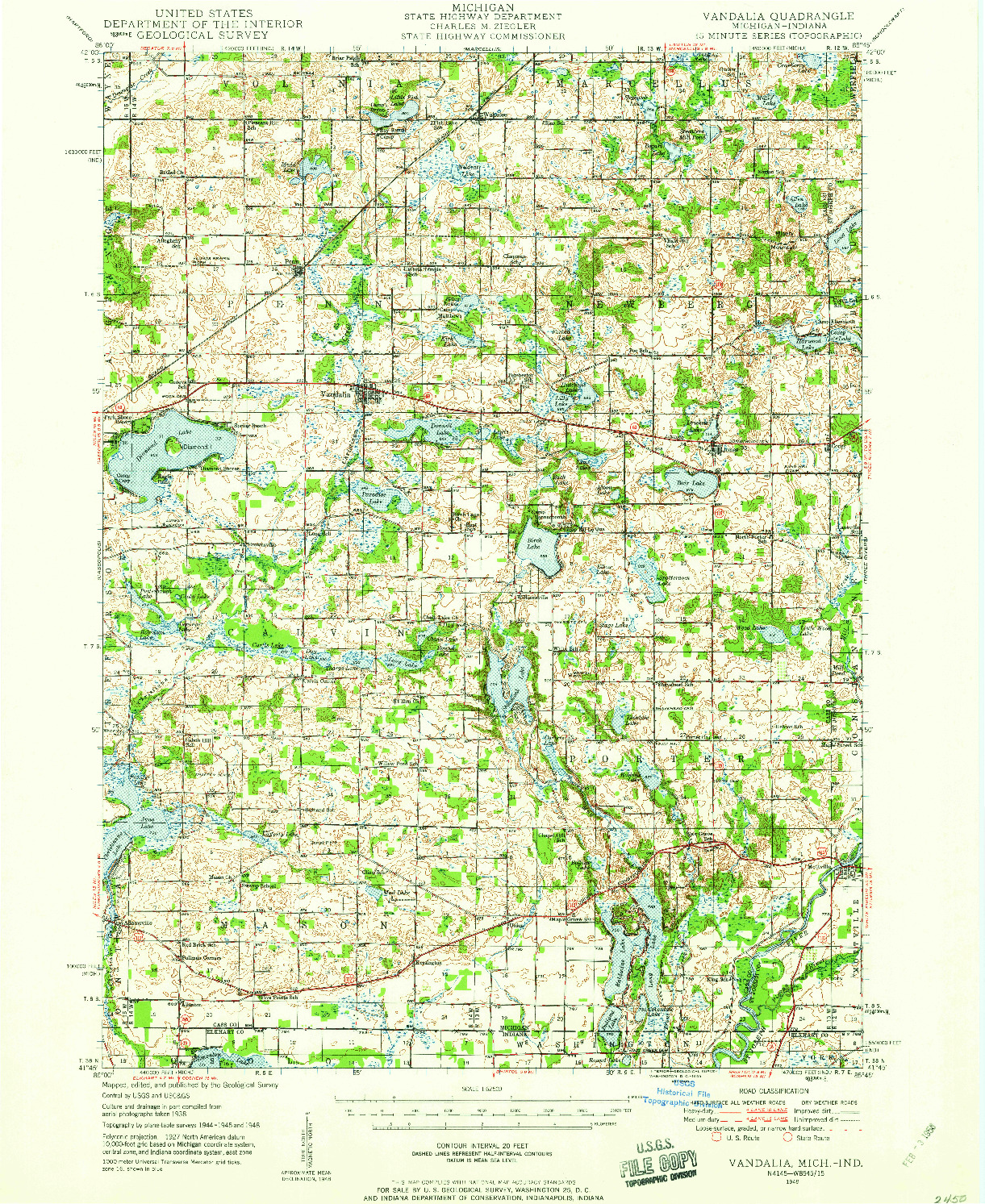 USGS 1:62500-SCALE QUADRANGLE FOR VANDALIA, MI 1948