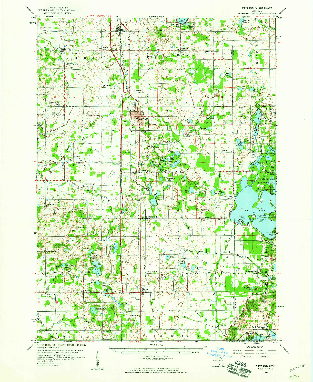 USGS 1:62500-SCALE QUADRANGLE FOR WAYLAND, MI 1959