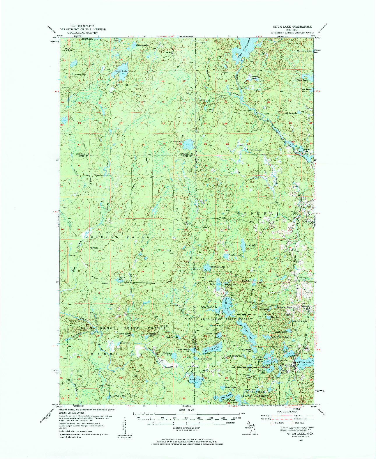 USGS 1:62500-SCALE QUADRANGLE FOR WITCH LAKE, MI 1955