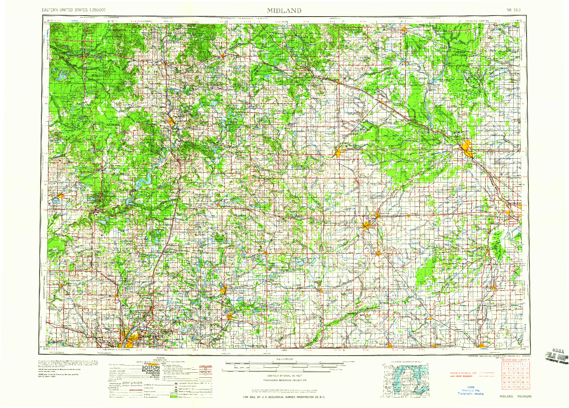 USGS 1:250000-SCALE QUADRANGLE FOR MIDLAND, MI 1959
