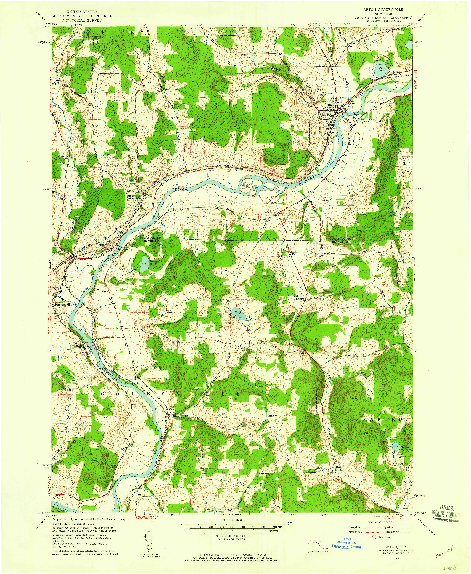 USGS 1:24000-SCALE QUADRANGLE FOR AFTON, NY 1957