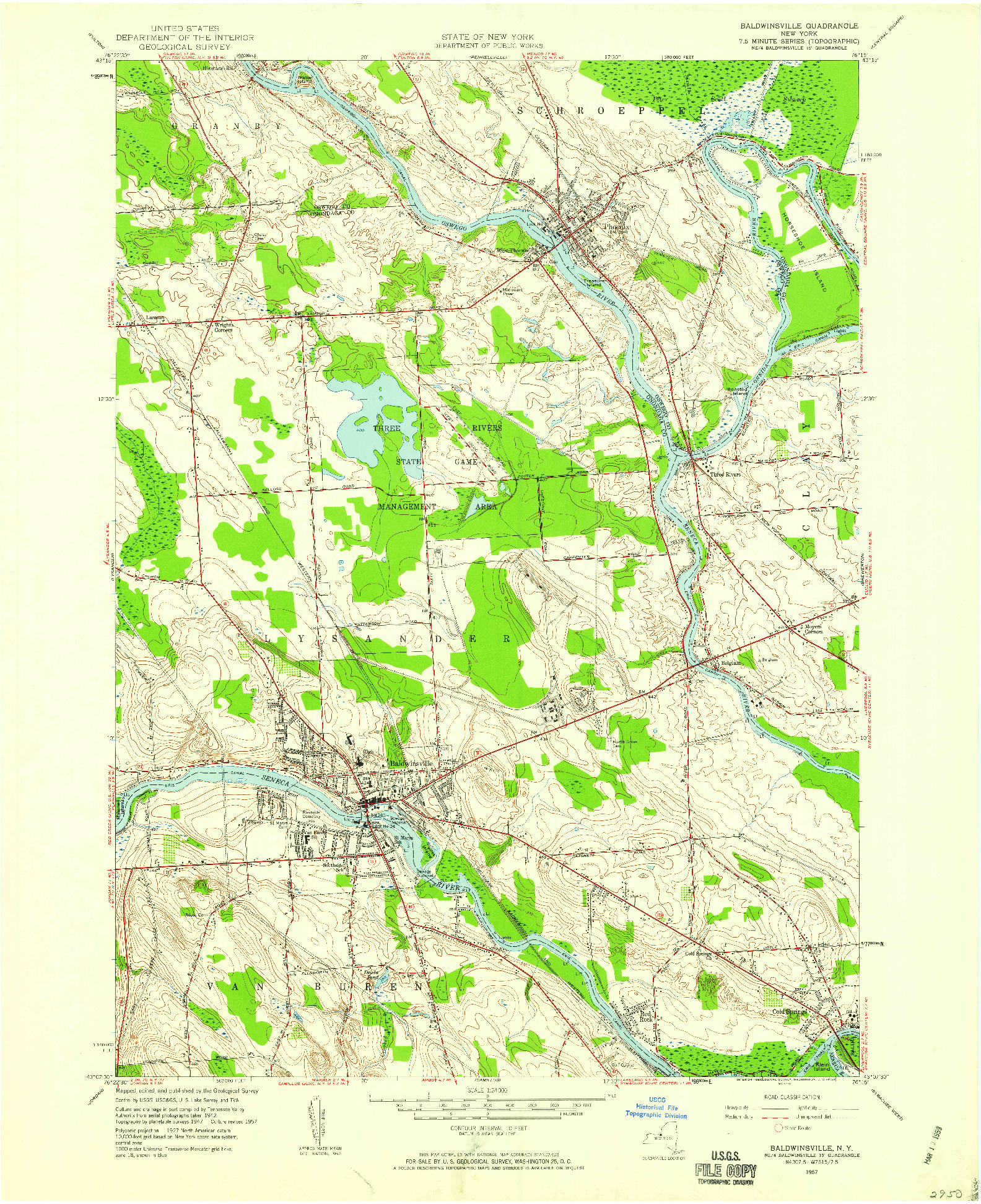 USGS 1:24000-SCALE QUADRANGLE FOR BALDWINSVILLE, NY 1957