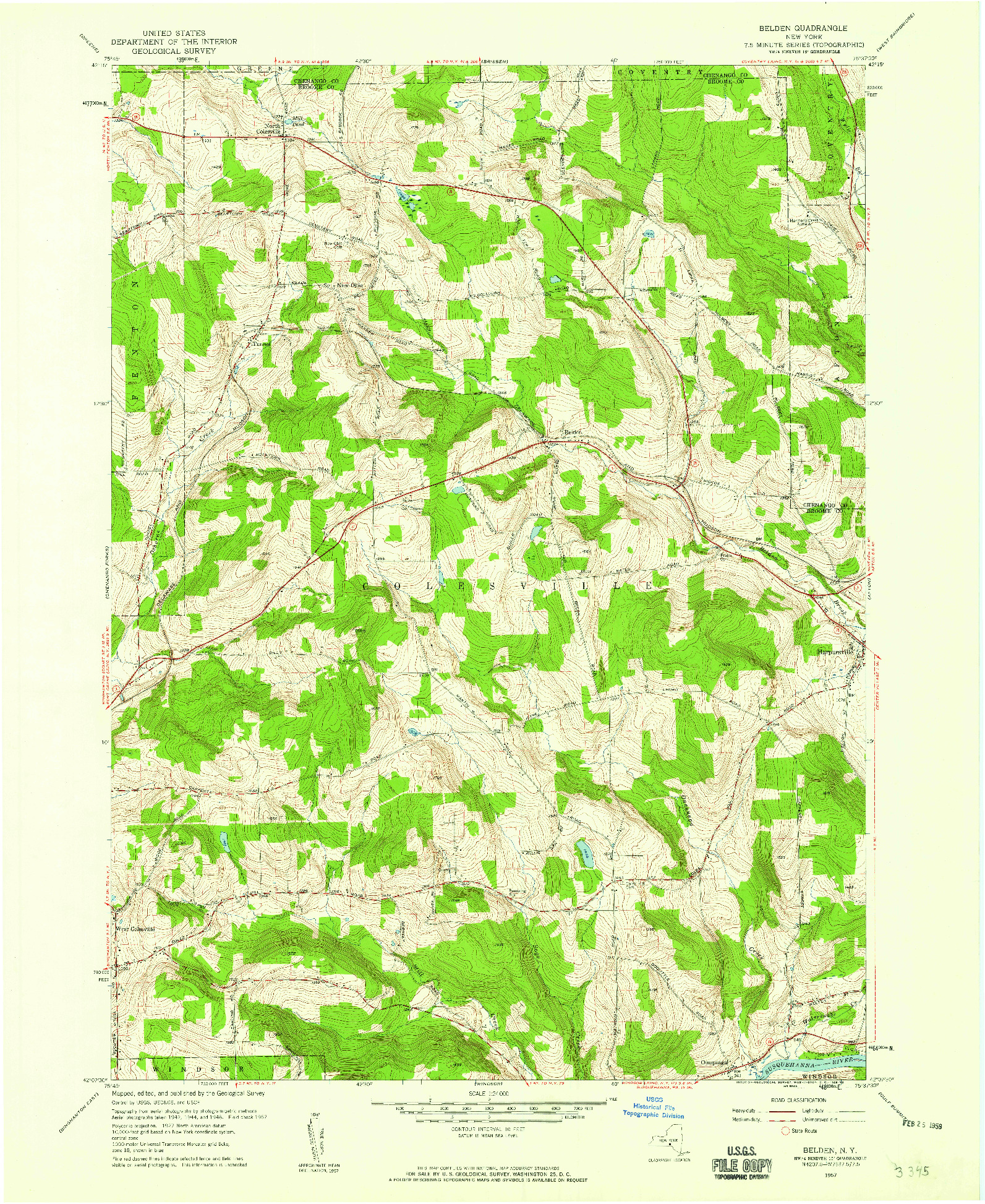 USGS 1:24000-SCALE QUADRANGLE FOR BELDEN, NY 1957