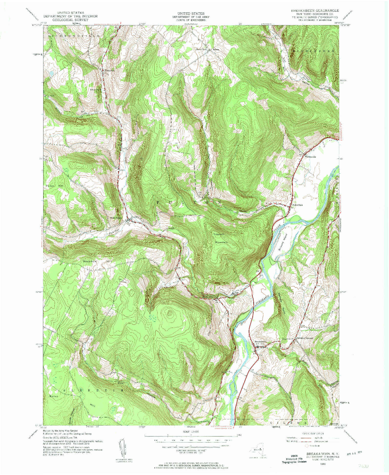 USGS 1:24000-SCALE QUADRANGLE FOR BREAKABEEN, NY 1943