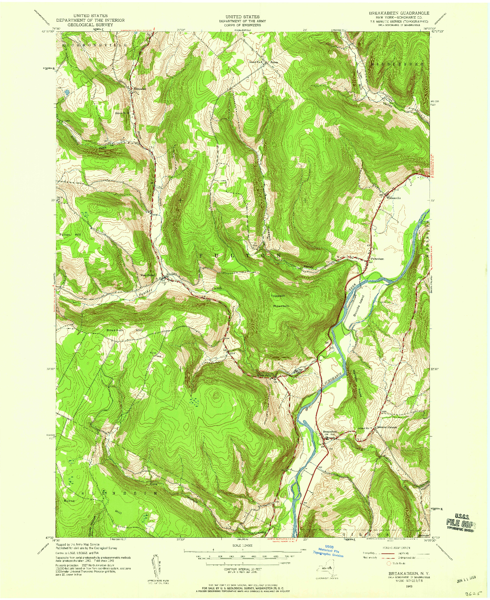 USGS 1:24000-SCALE QUADRANGLE FOR BREAKABEEN, NY 1943