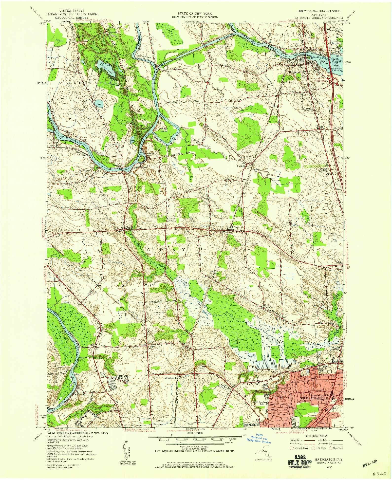 USGS 1:24000-SCALE QUADRANGLE FOR BREWERTON, NY 1957