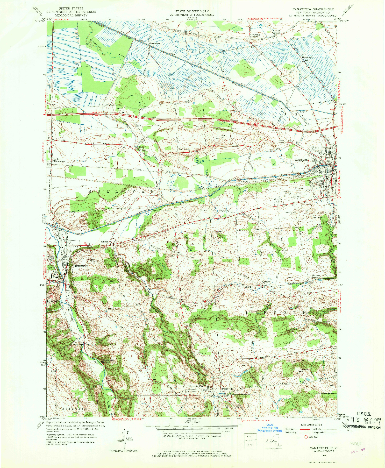 USGS 1:24000-SCALE QUADRANGLE FOR CANASTOTA, NY 1957