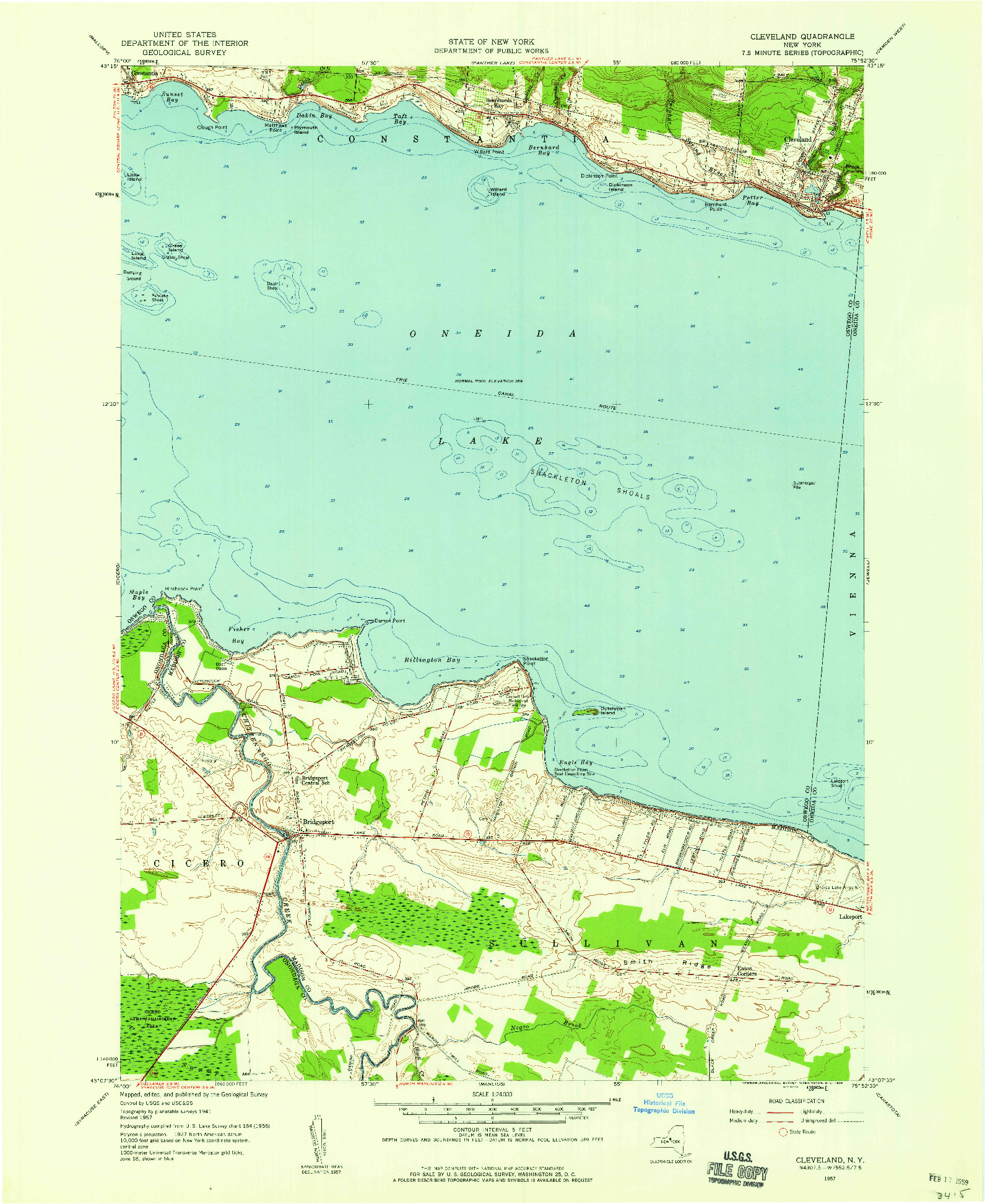 USGS 1:24000-SCALE QUADRANGLE FOR CLEVELAND, NY 1957