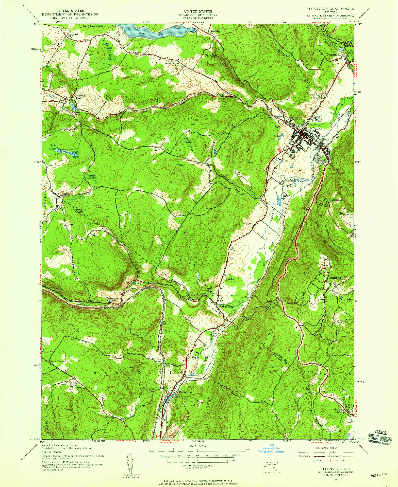 USGS 1:24000-SCALE QUADRANGLE FOR ELLENVILLE, NY 1942