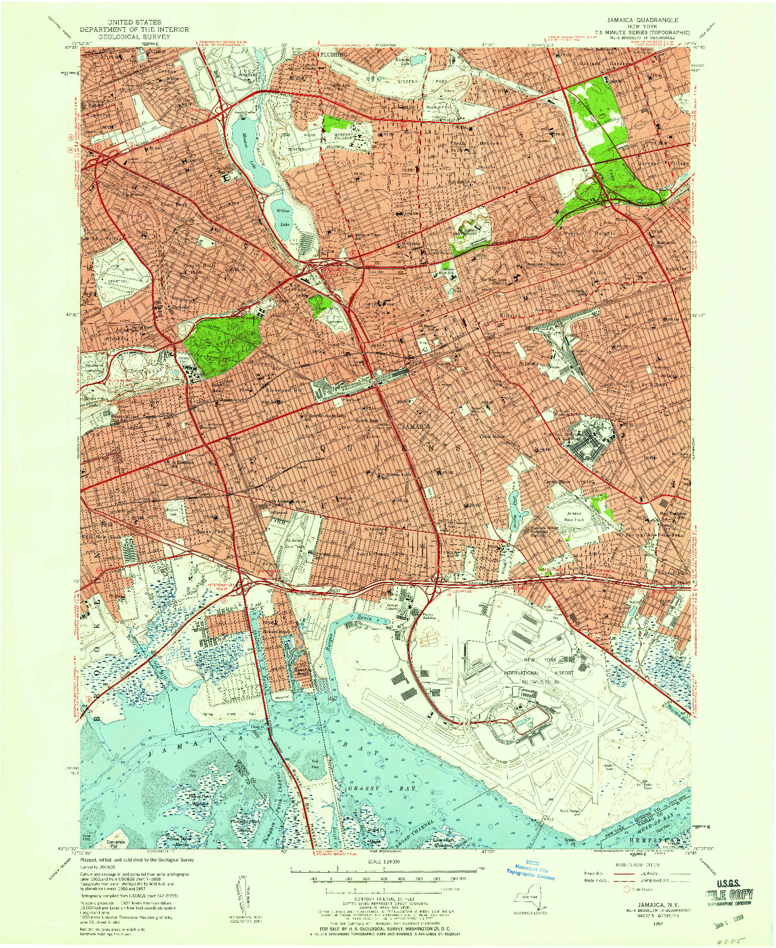 USGS 1:24000-SCALE QUADRANGLE FOR JAMAICA, NY 1957