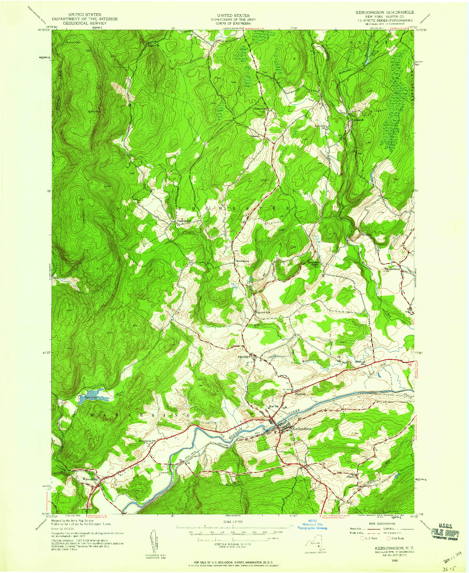 USGS 1:24000-SCALE QUADRANGLE FOR KERHONKSON, NY 1942