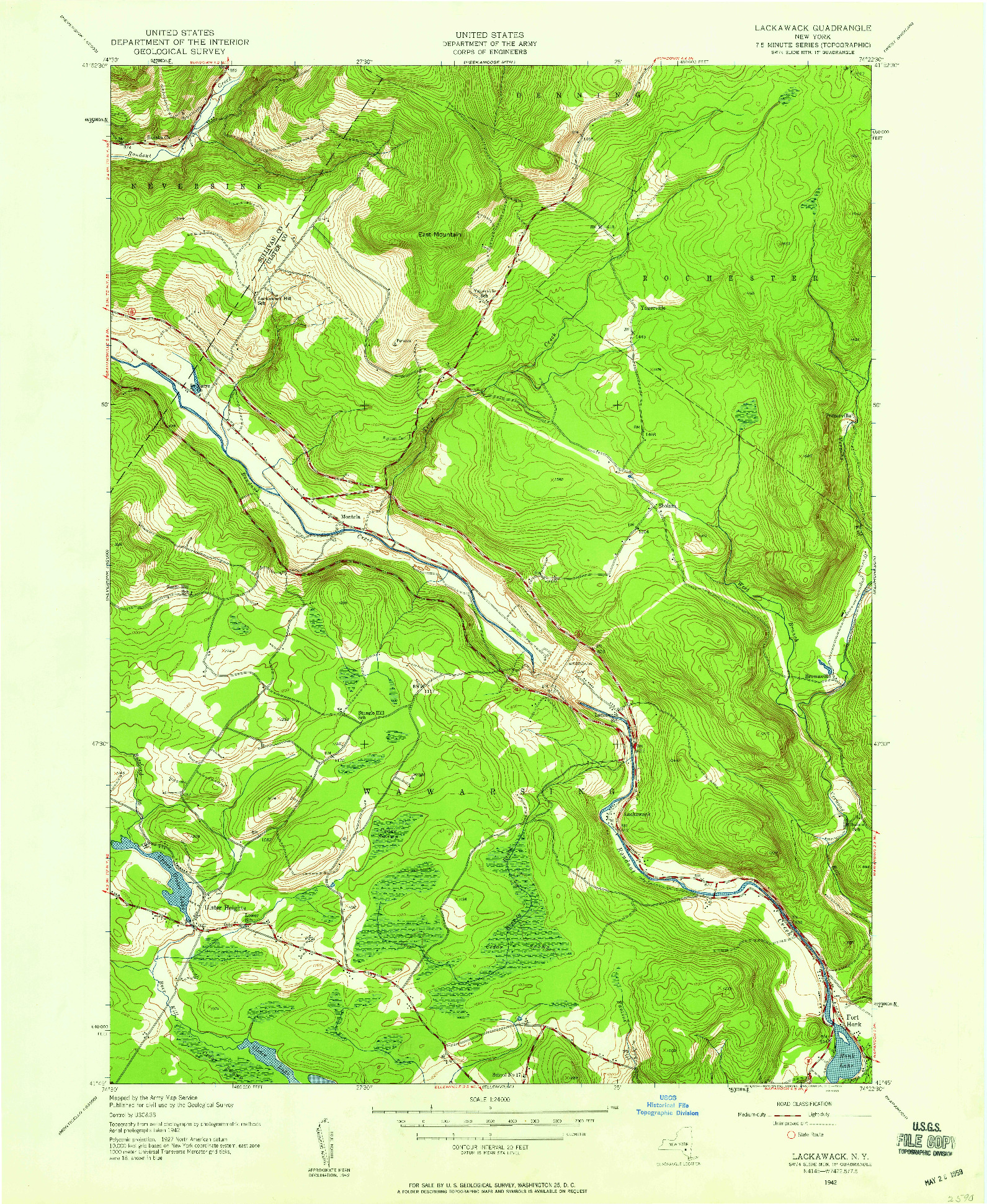 USGS 1:24000-SCALE QUADRANGLE FOR LACKAWACK, NY 1942