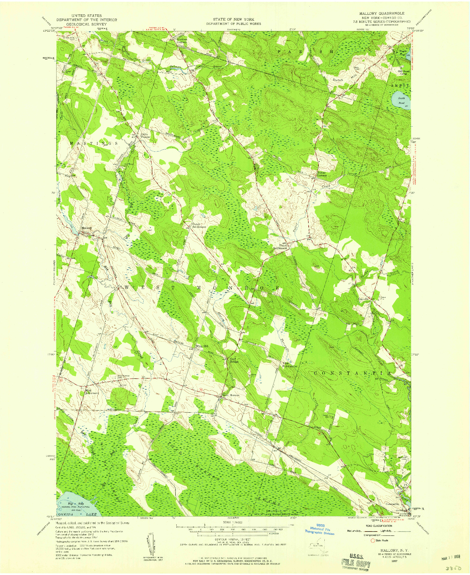 USGS 1:24000-SCALE QUADRANGLE FOR MALLORY, NY 1957