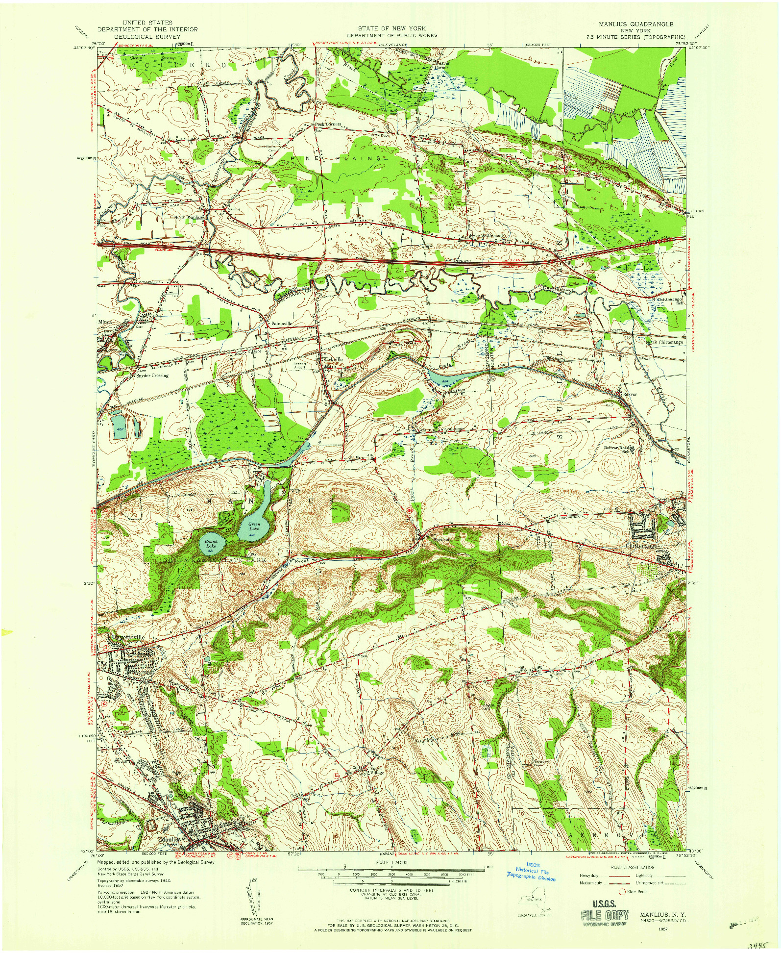 USGS 1:24000-SCALE QUADRANGLE FOR MANLIUS, NY 1957