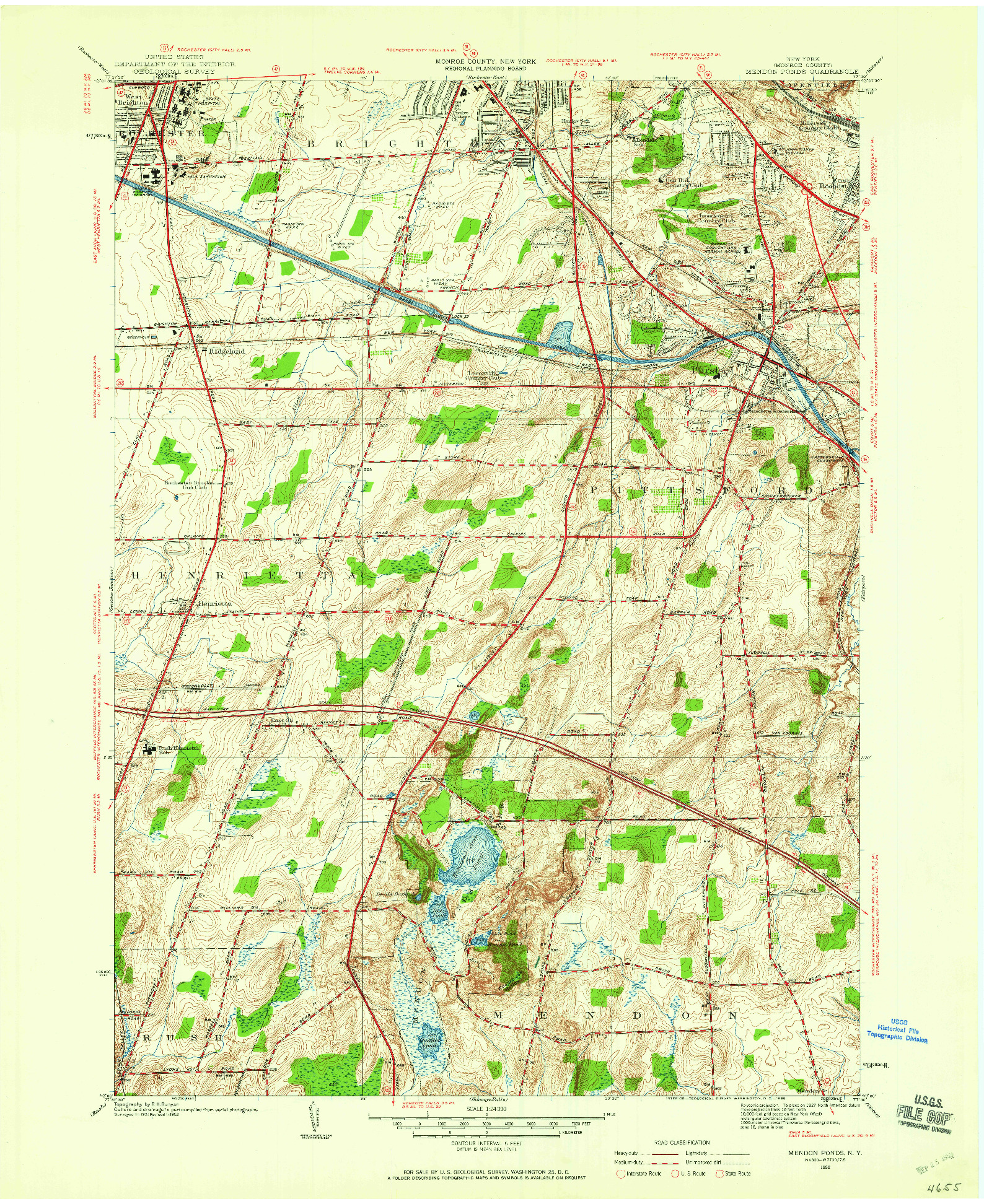 USGS 1:24000-SCALE QUADRANGLE FOR MENDON PONDS, NY 1952