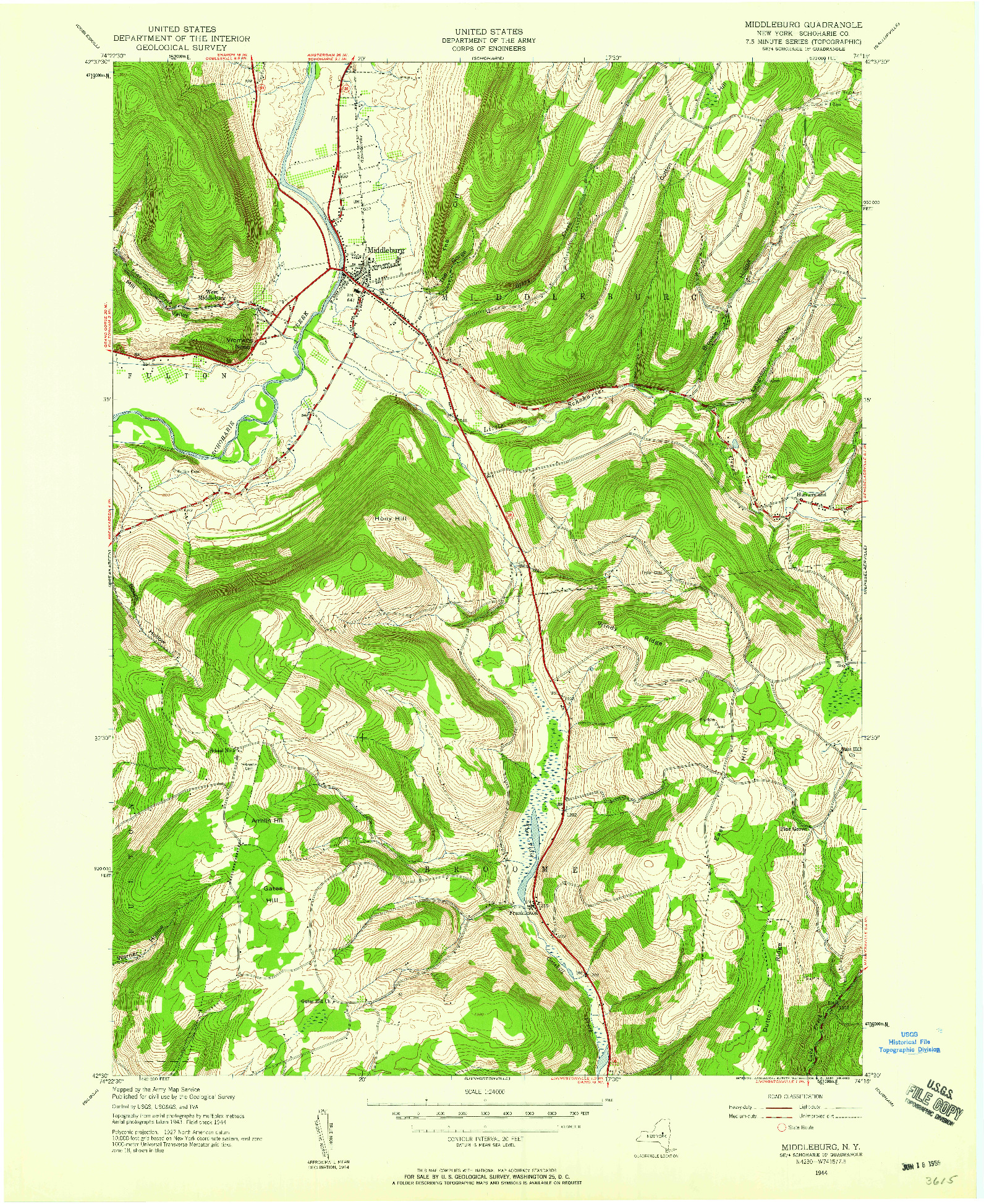 USGS 1:24000-SCALE QUADRANGLE FOR MIDDLEBURGH, NY 1944