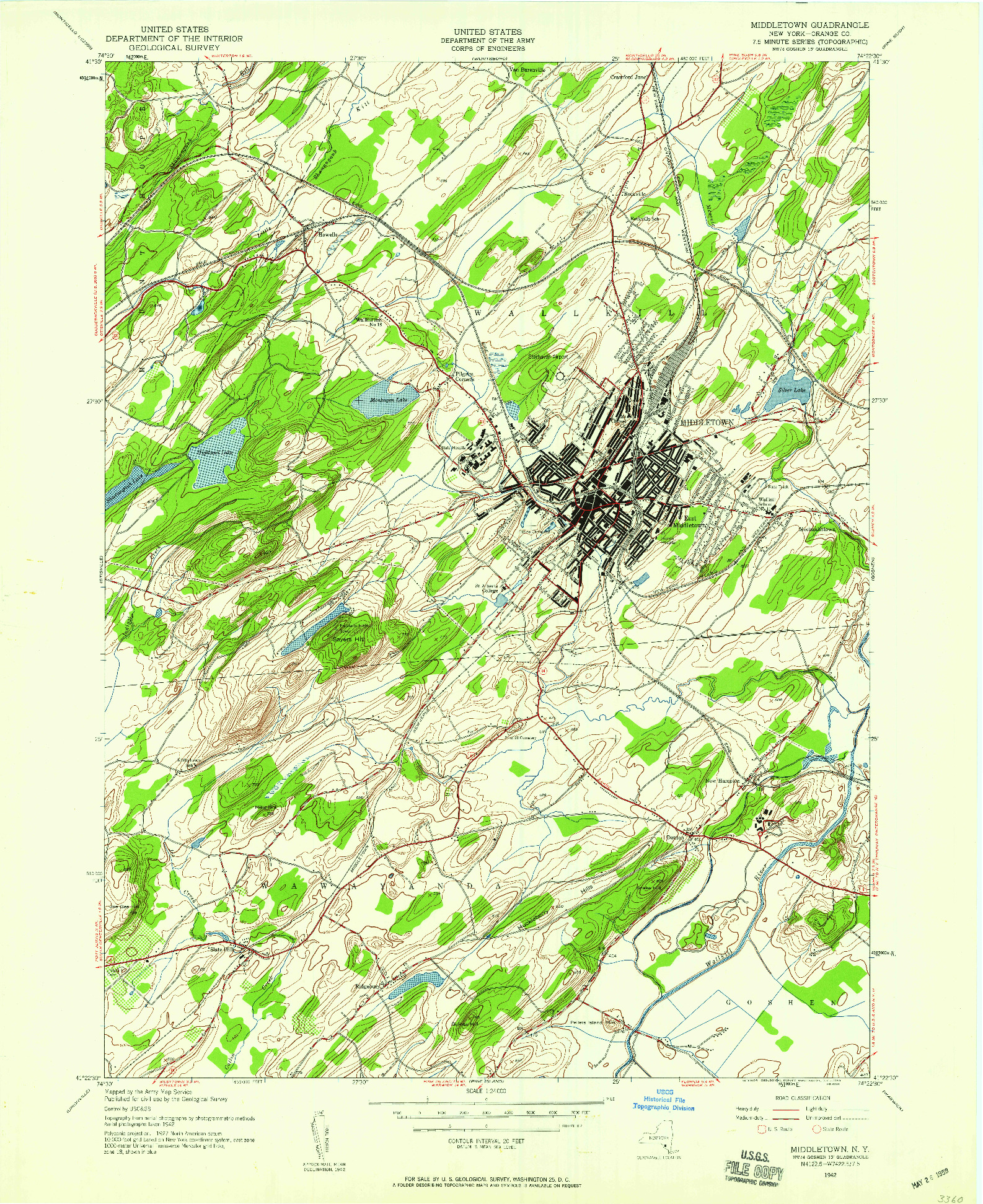 USGS 1:24000-SCALE QUADRANGLE FOR MIDDLETOWN, NY 1942
