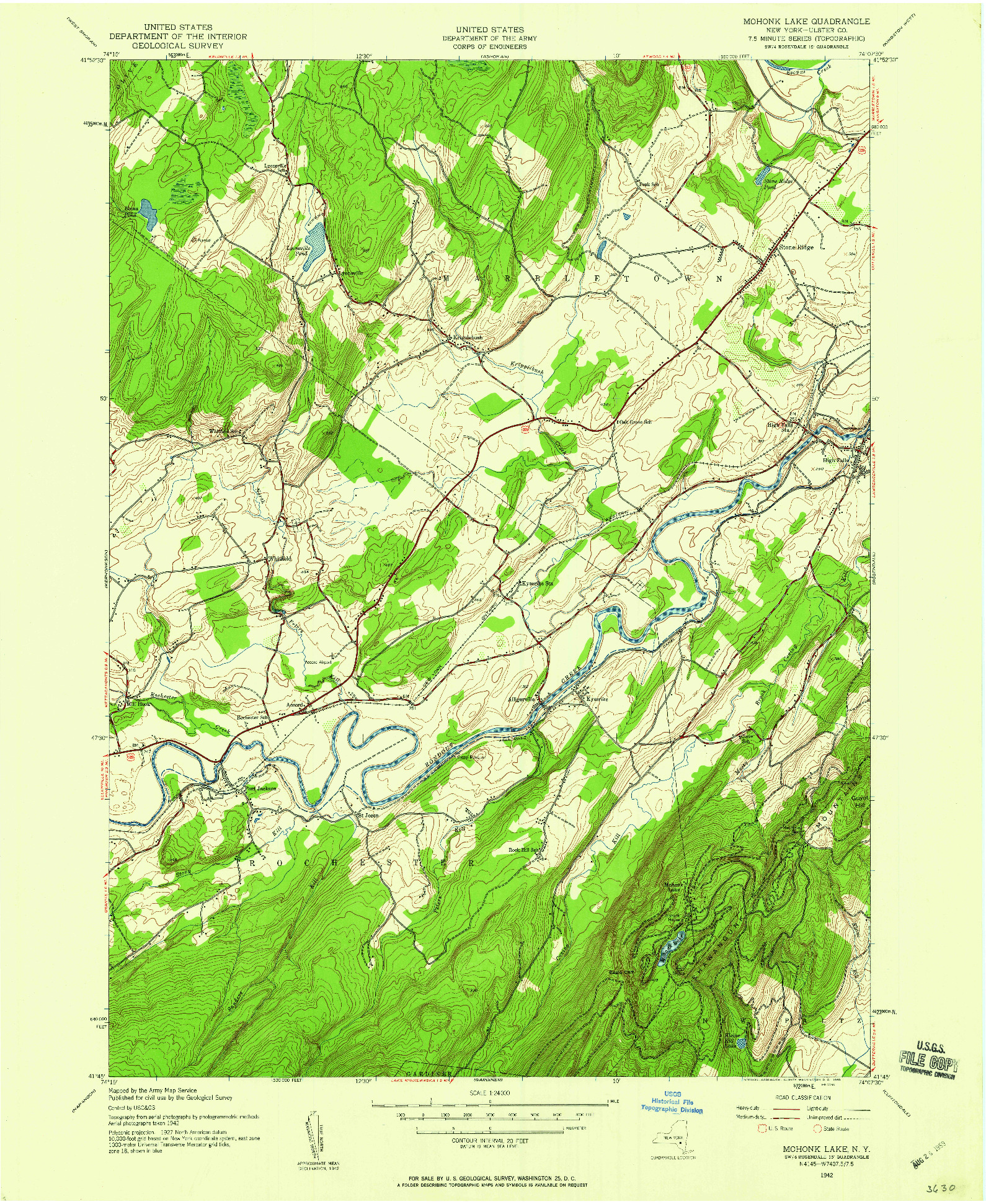 USGS 1:24000-SCALE QUADRANGLE FOR MOHONK LAKE, NY 1942