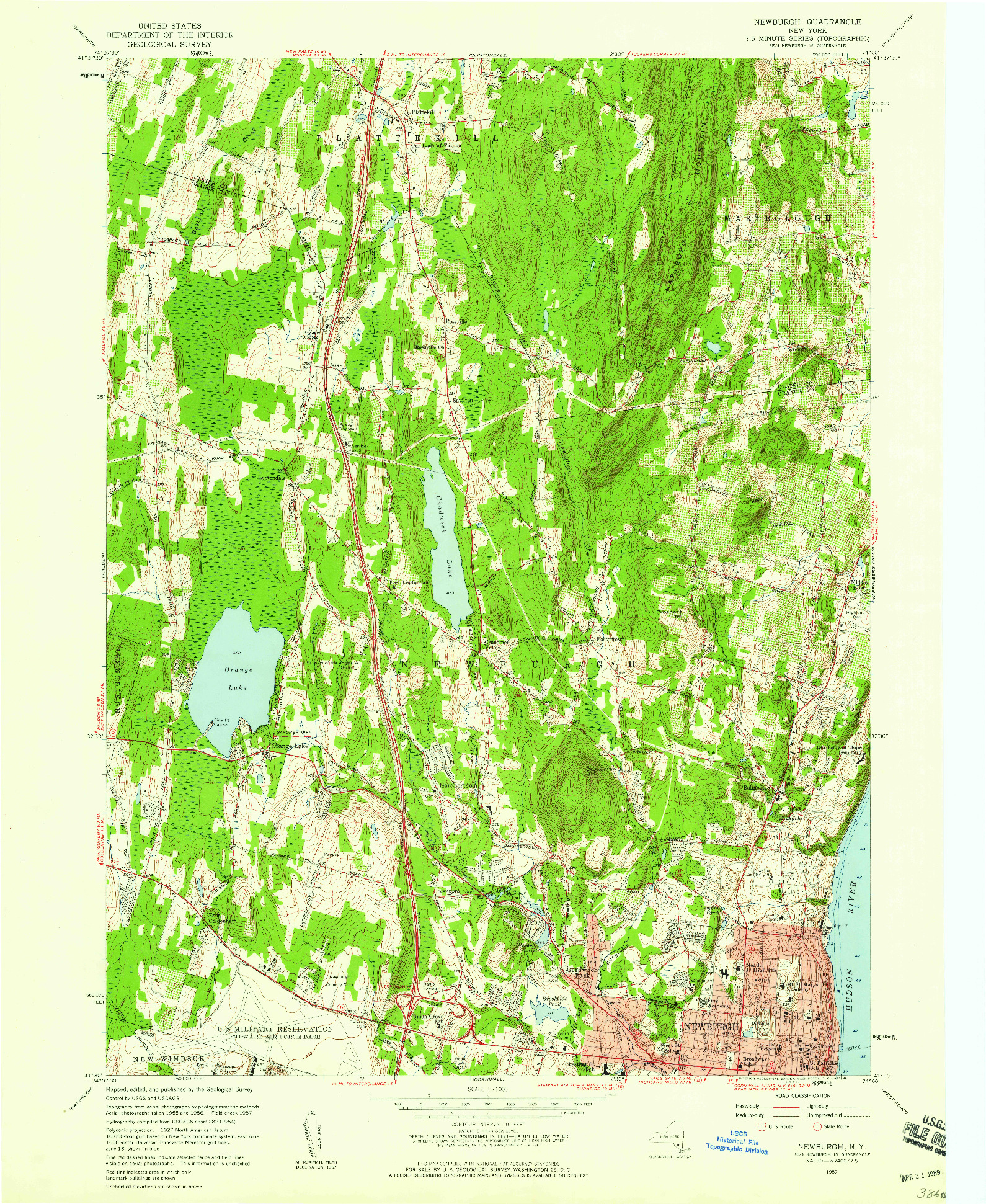 USGS 1:24000-SCALE QUADRANGLE FOR NEWBURGH, NY 1957