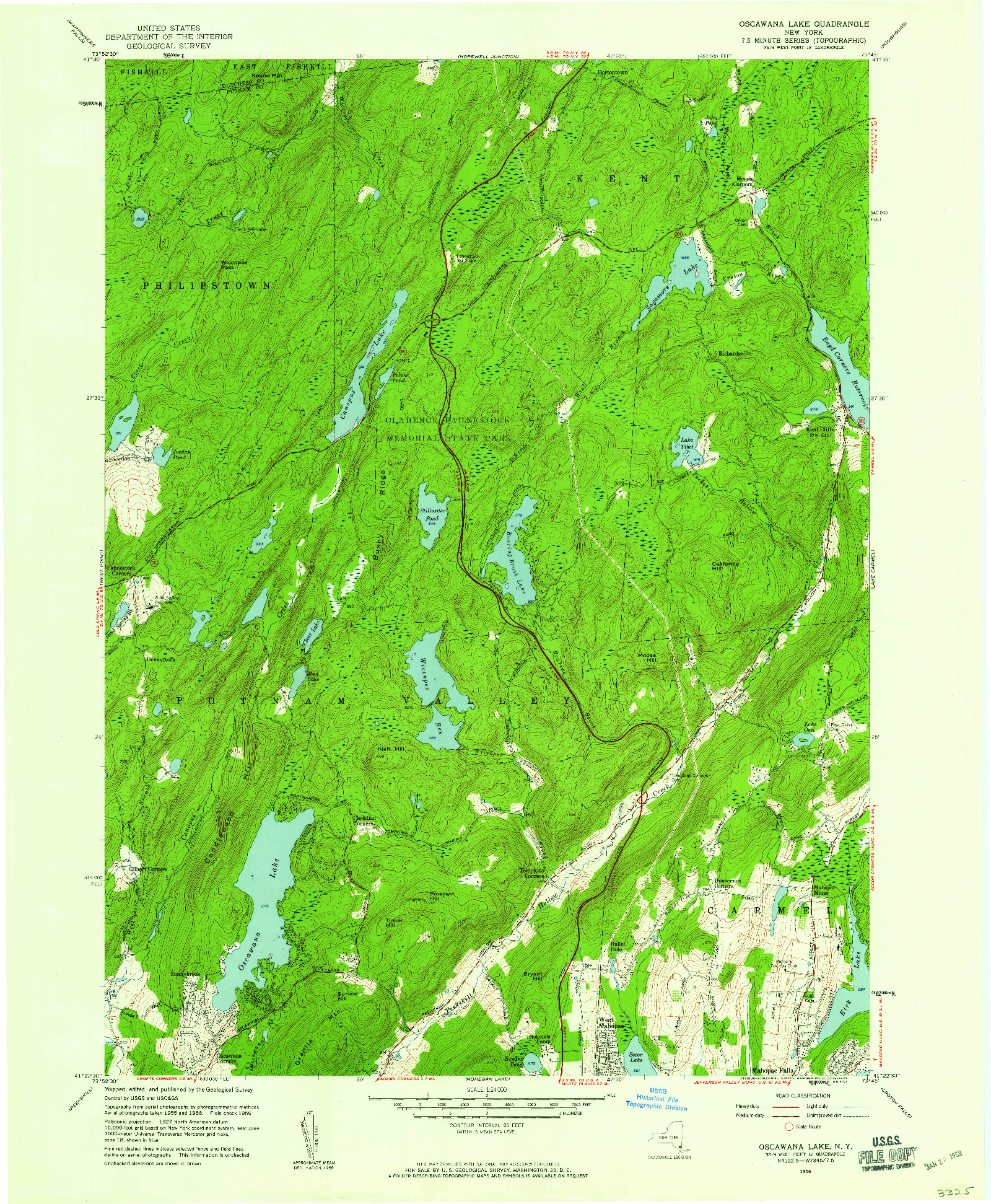 USGS 1:24000-SCALE QUADRANGLE FOR OSCAWANA LAKE, NY 1956