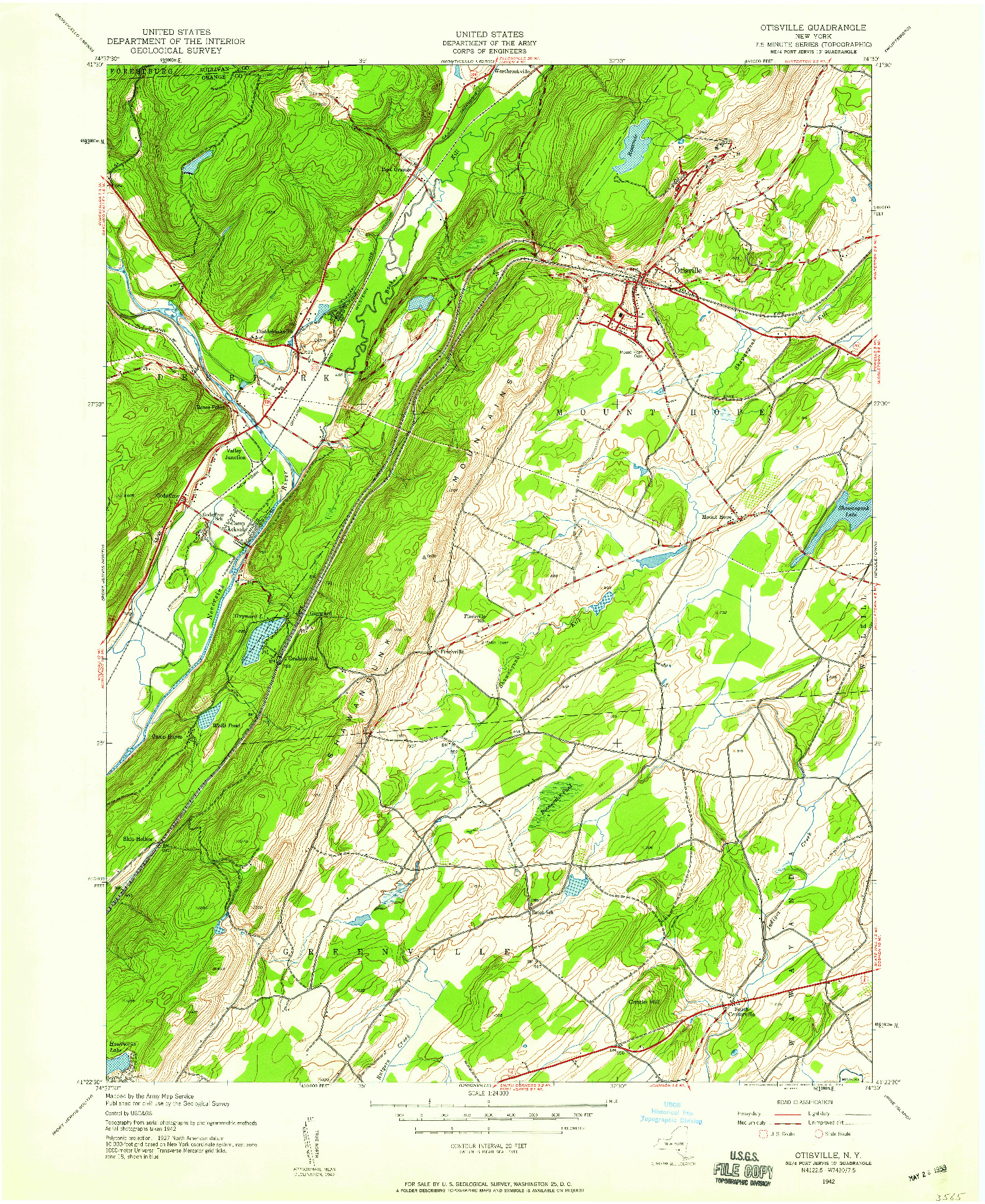 USGS 1:24000-SCALE QUADRANGLE FOR OTISVILLE, NY 1942