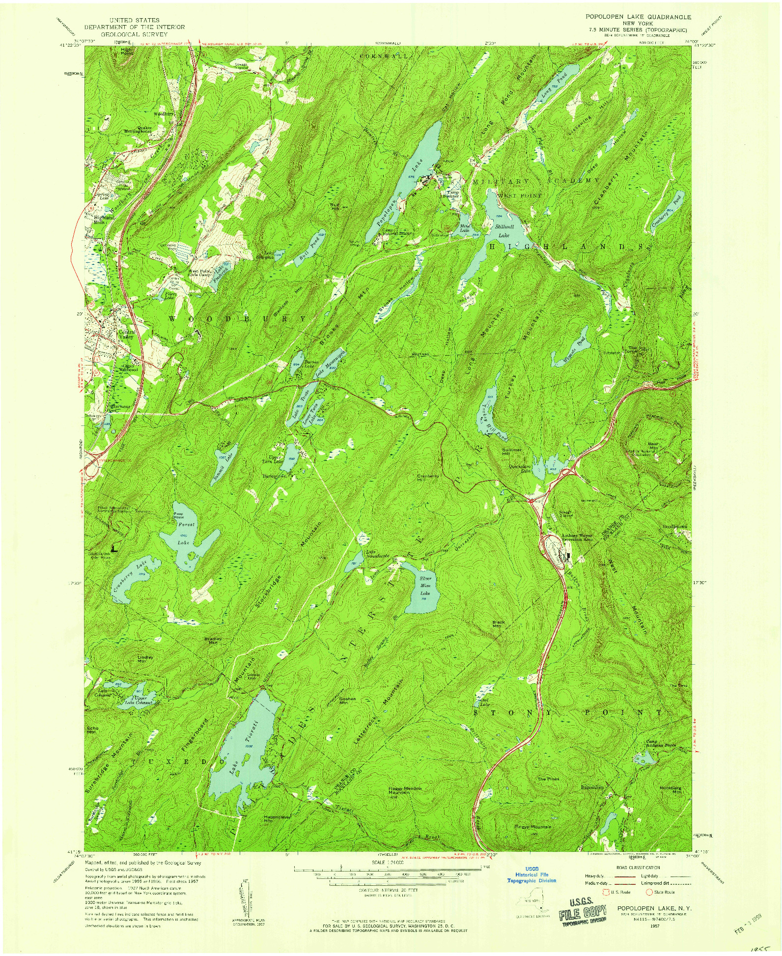USGS 1:24000-SCALE QUADRANGLE FOR POPOLOPEN LAKE, NY 1957