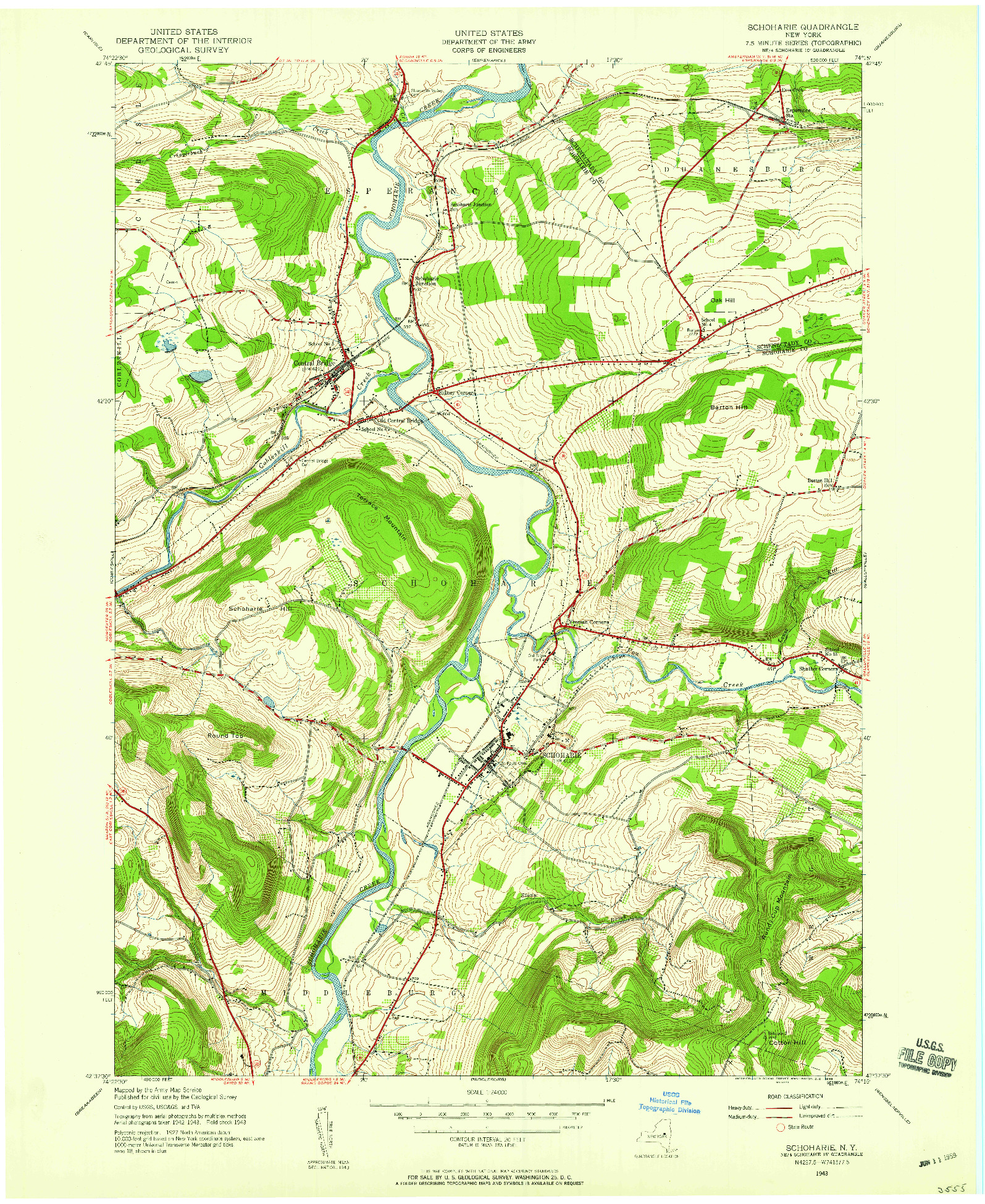 USGS 1:24000-SCALE QUADRANGLE FOR SCHOHARIE, NY 1943