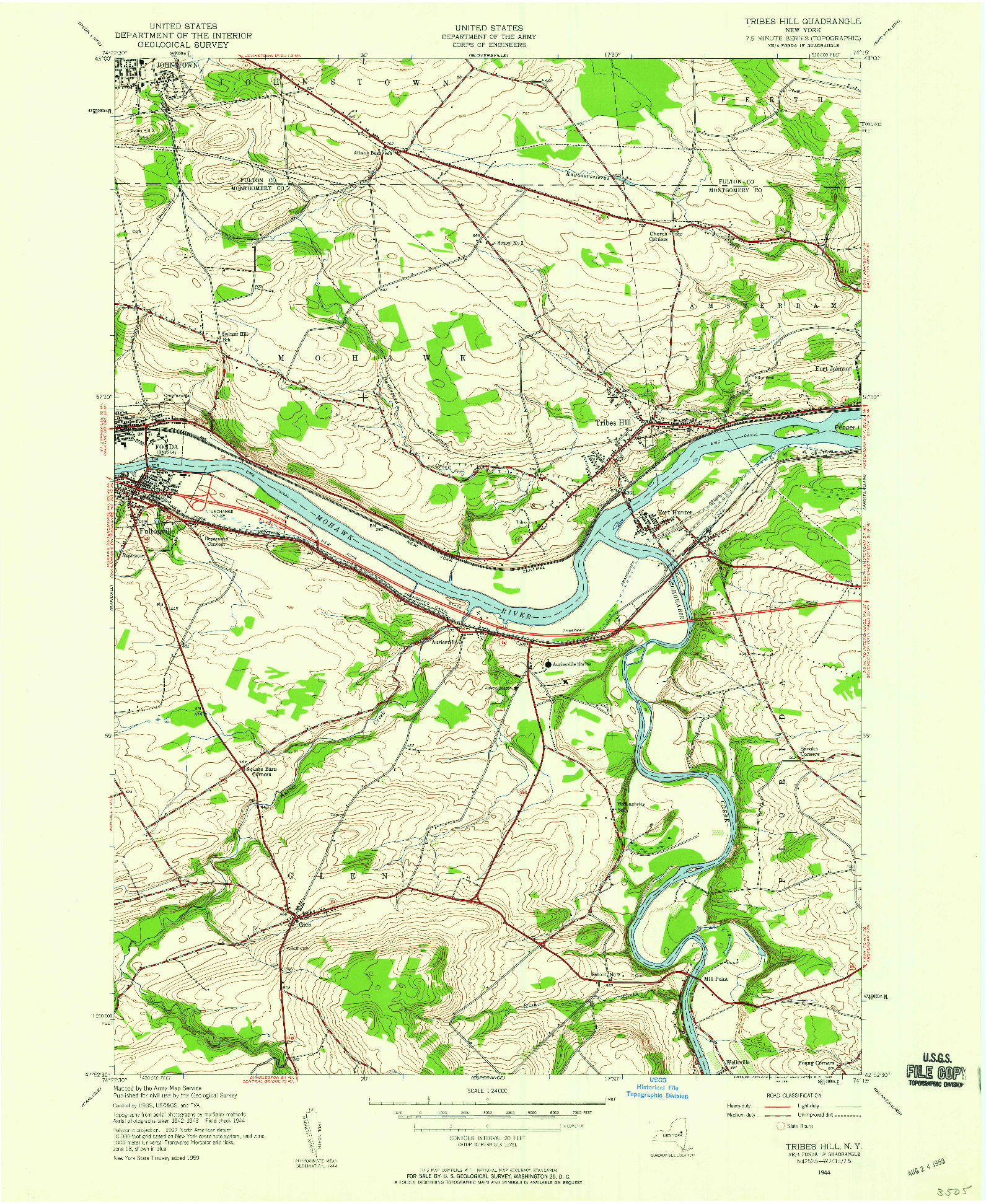 USGS 1:24000-SCALE QUADRANGLE FOR TRIBES HILL, NY 1944