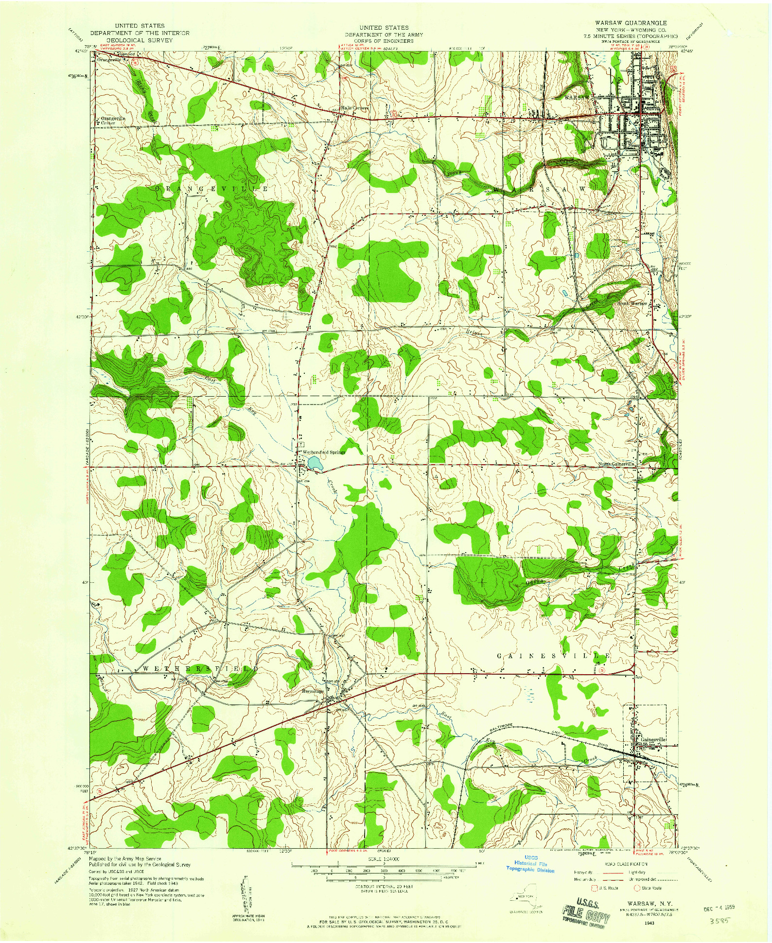 USGS 1:24000-SCALE QUADRANGLE FOR WARSAW, NY 1943