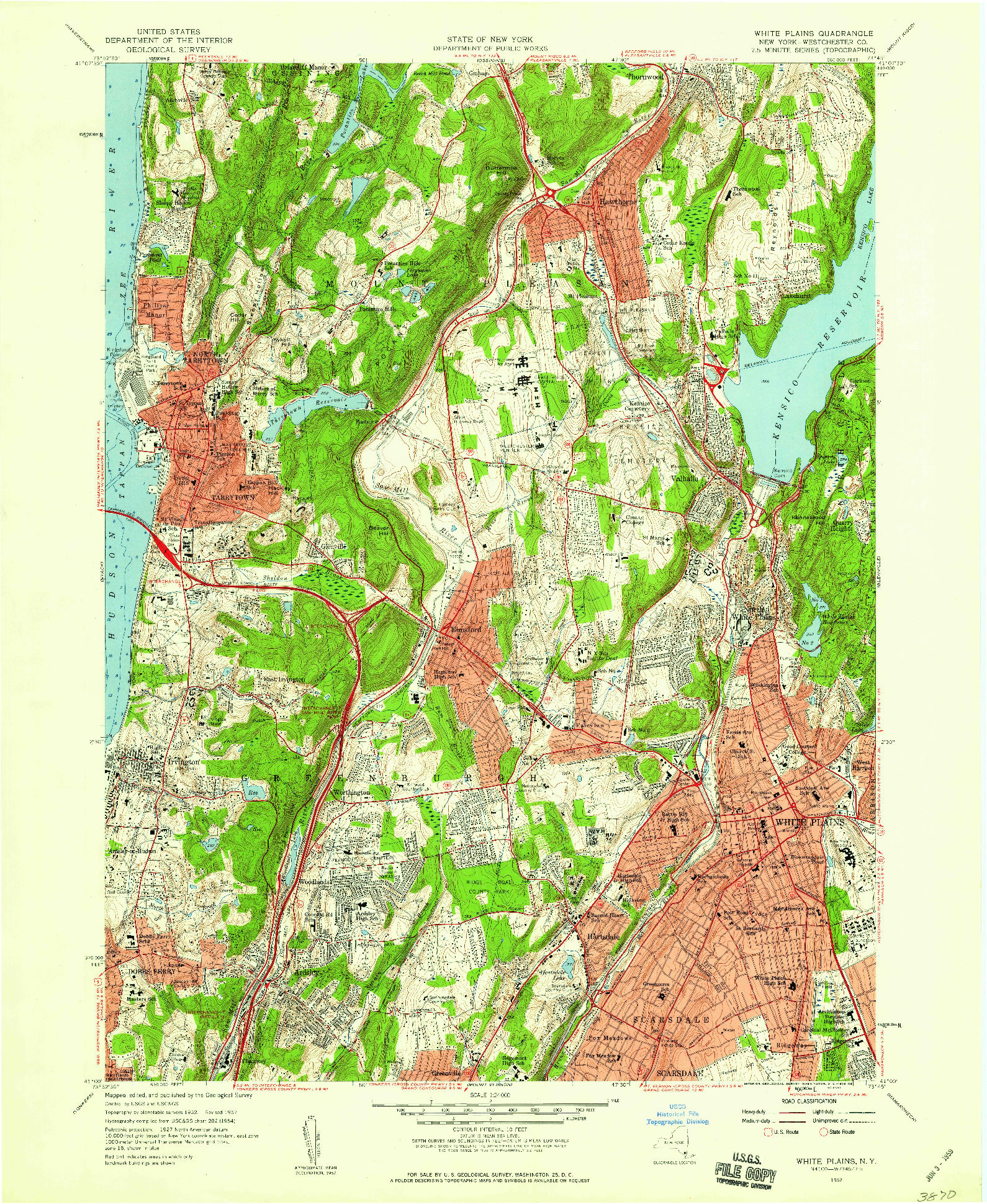 USGS 1:24000-SCALE QUADRANGLE FOR WHITE PLAINS, NY 1957