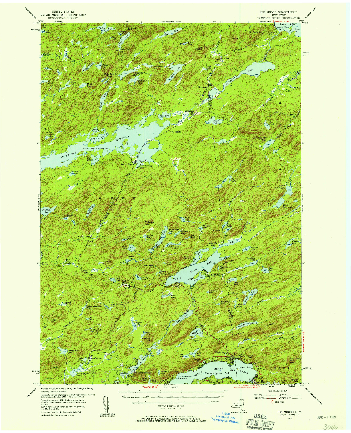 USGS 1:62500-SCALE QUADRANGLE FOR BIG MOOSE, NY 1954