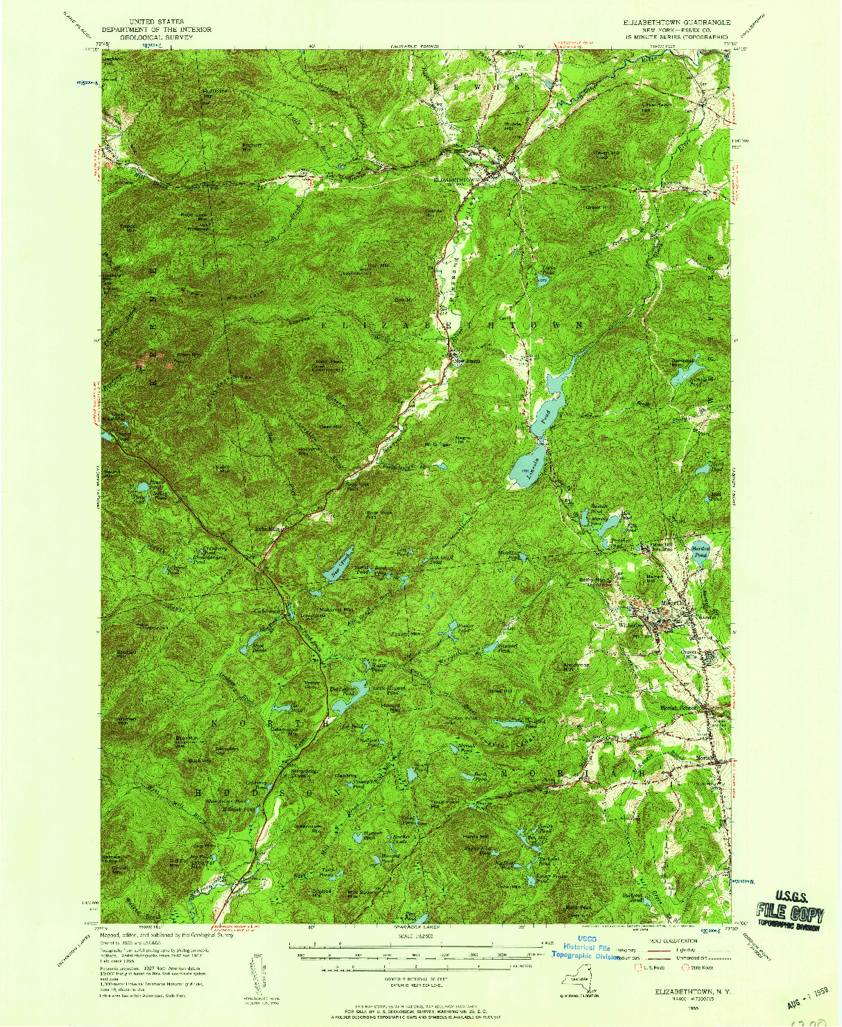 USGS 1:62500-SCALE QUADRANGLE FOR ELIZABETHTOWN, NY 1955