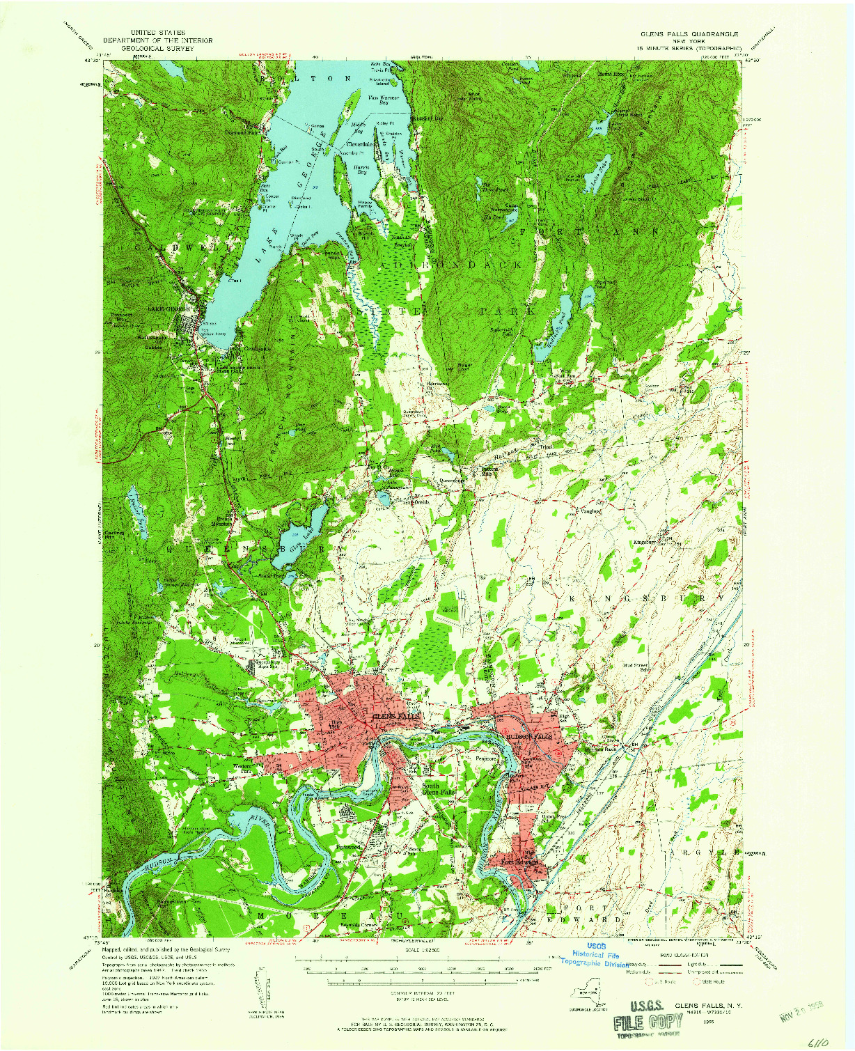 USGS 1:62500-SCALE QUADRANGLE FOR GLENS FALLS, NY 1955