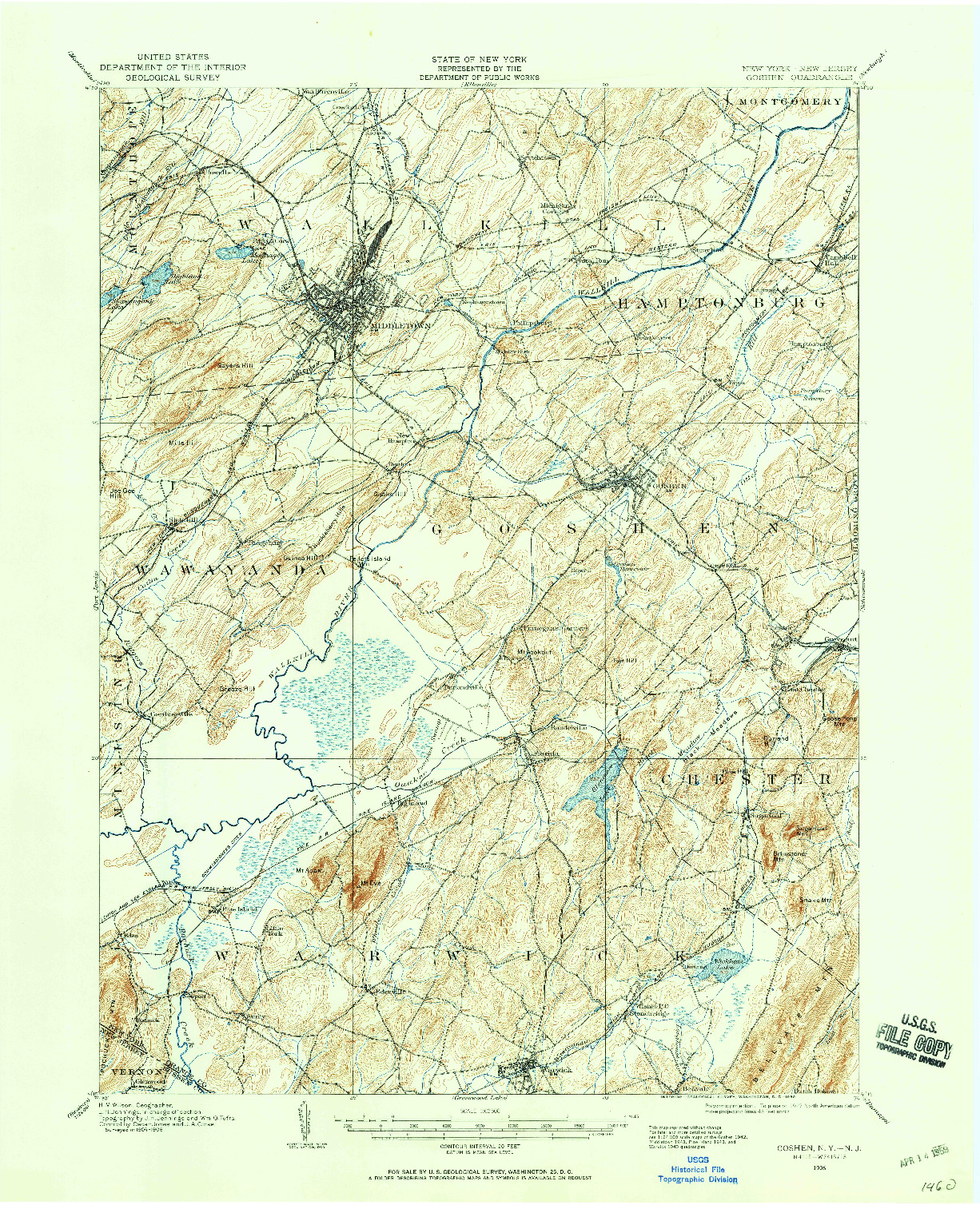 USGS 1:62500-SCALE QUADRANGLE FOR GOSHEN, NY 1906
