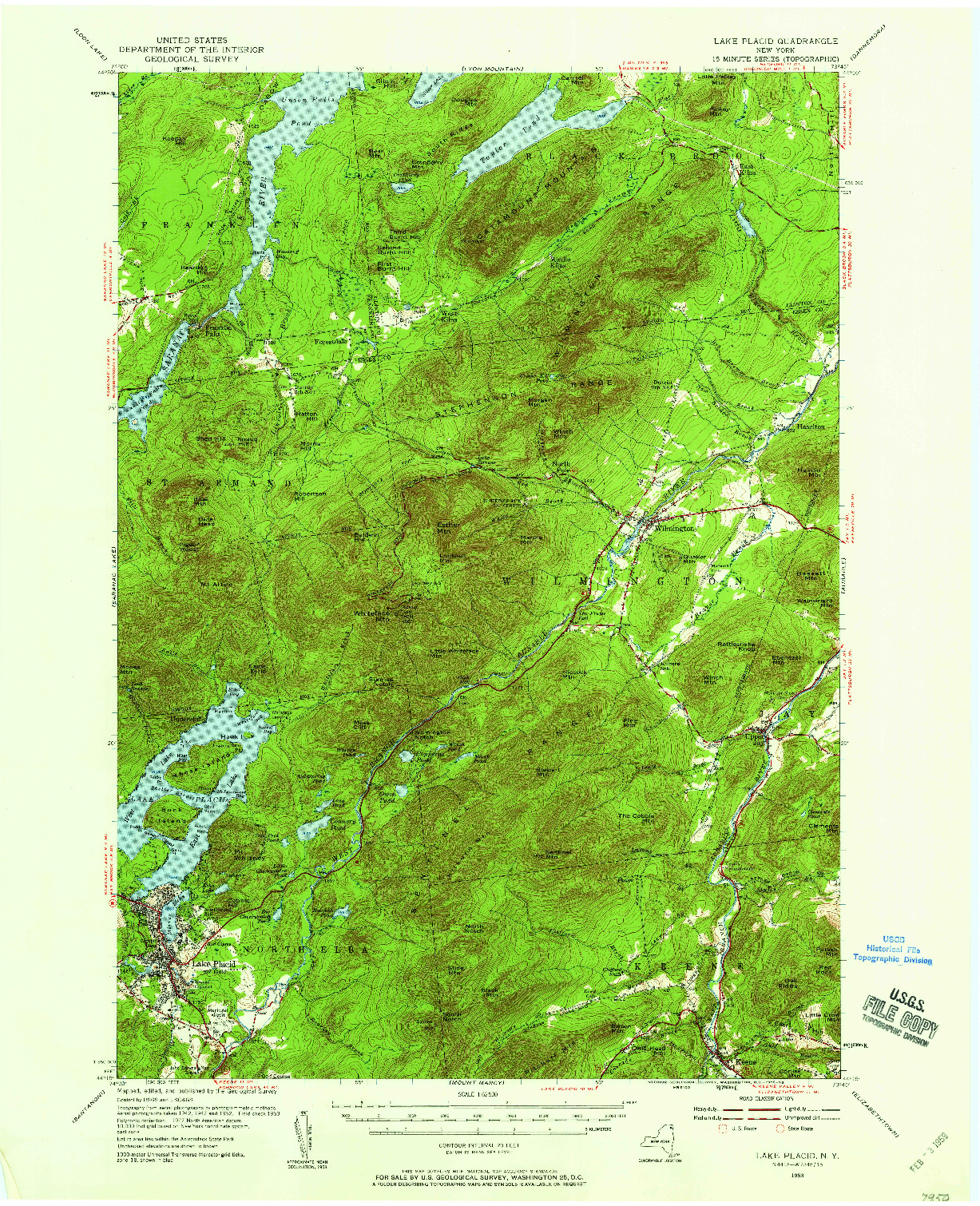 USGS 1:62500-SCALE QUADRANGLE FOR LAKE PLACID, NY 1953