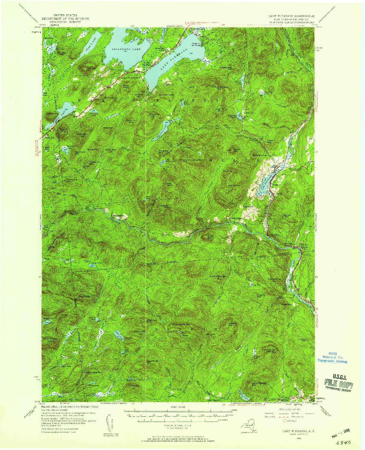 USGS 1:62500-SCALE QUADRANGLE FOR LAKE PLEASANT, NY 1954